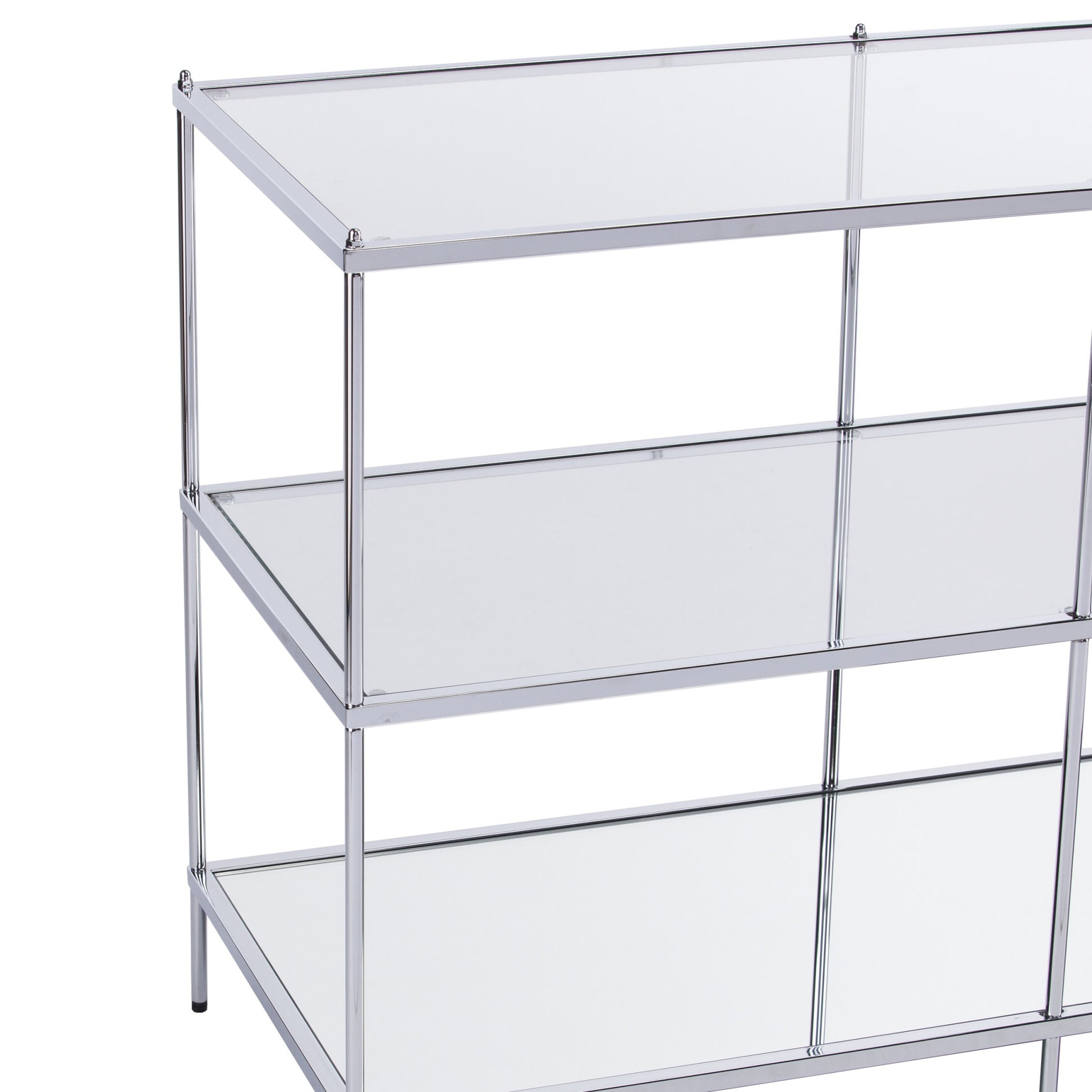 42" Clear and Silver Glass Mirrored Frame Console Table With Shelves-Console Tables-DECOROLALA