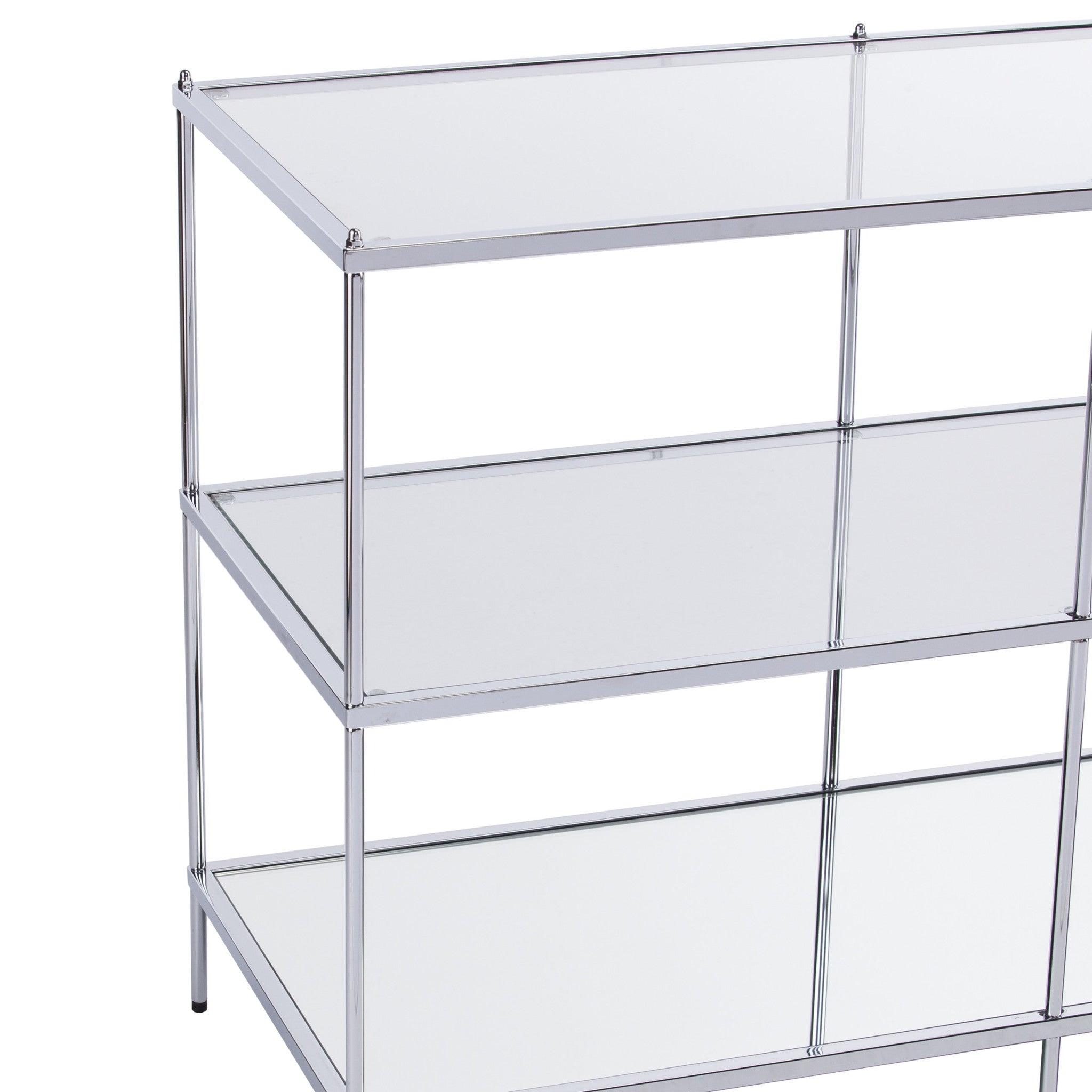 42" Clear and Silver Glass Mirrored Frame Console Table With Shelves-Console Tables-DECOROLALA