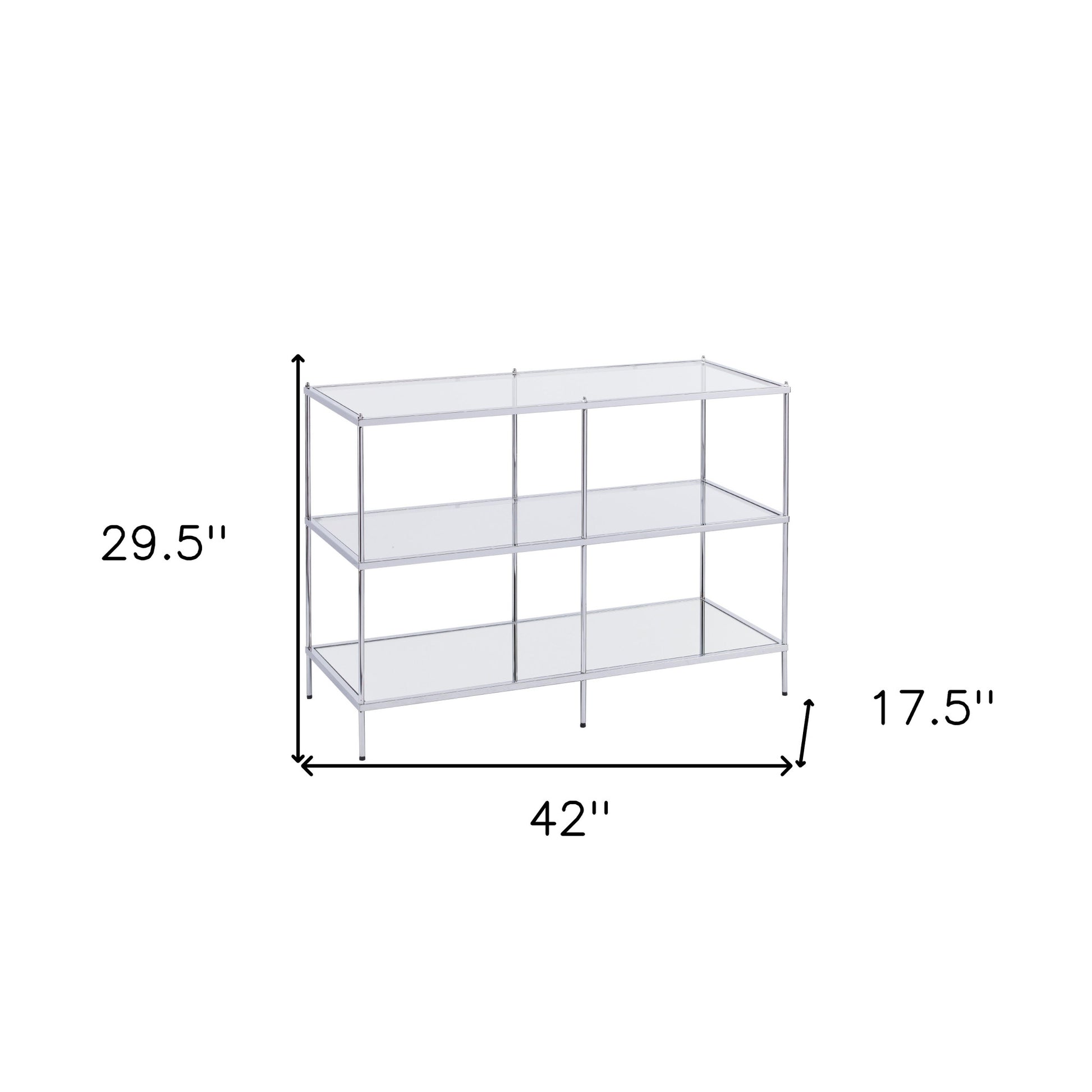 42" Clear and Silver Glass Mirrored Frame Console Table With Shelves-Console Tables-DECOROLALA