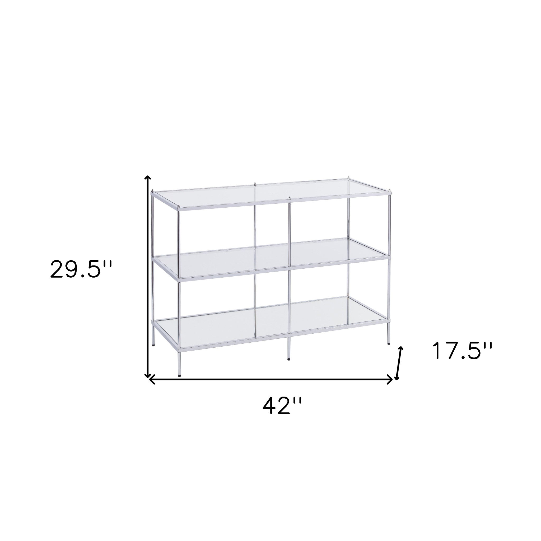 42" Clear and Silver Glass Mirrored Frame Console Table With Shelves-Console Tables-DECOROLALA
