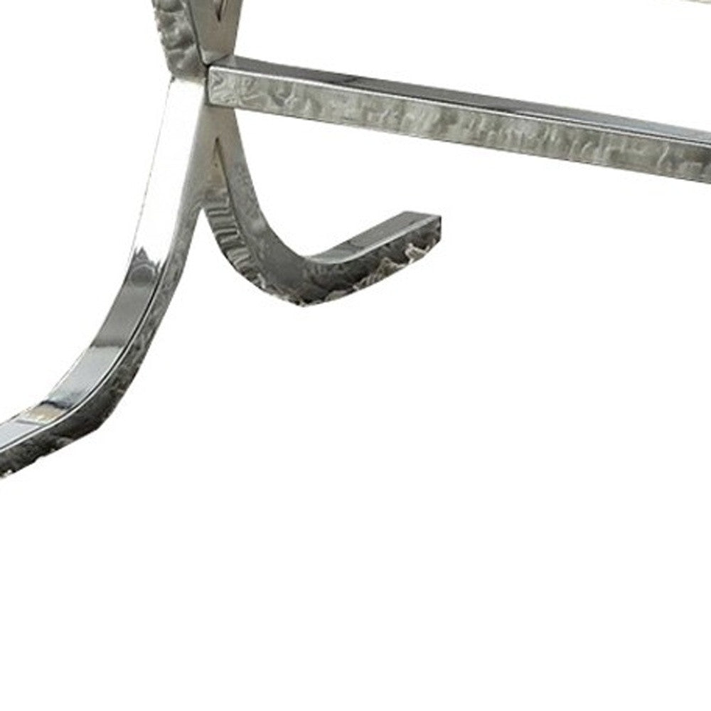 42" Clear and Silver Mirrored Glass And Iron Sled Coffee Table-Coffee Tables-DECOROLALA