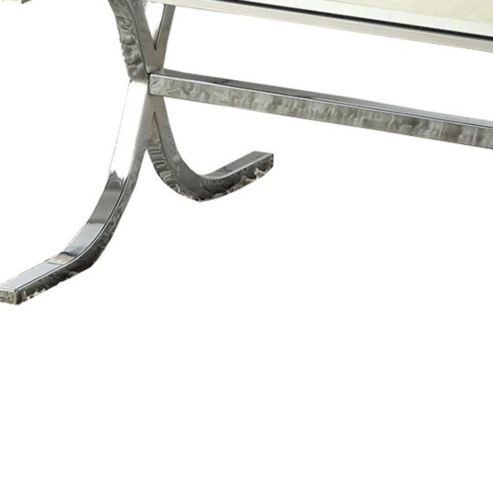 42" Clear and Silver Mirrored Glass And Iron Sled Coffee Table-Coffee Tables-DECOROLALA