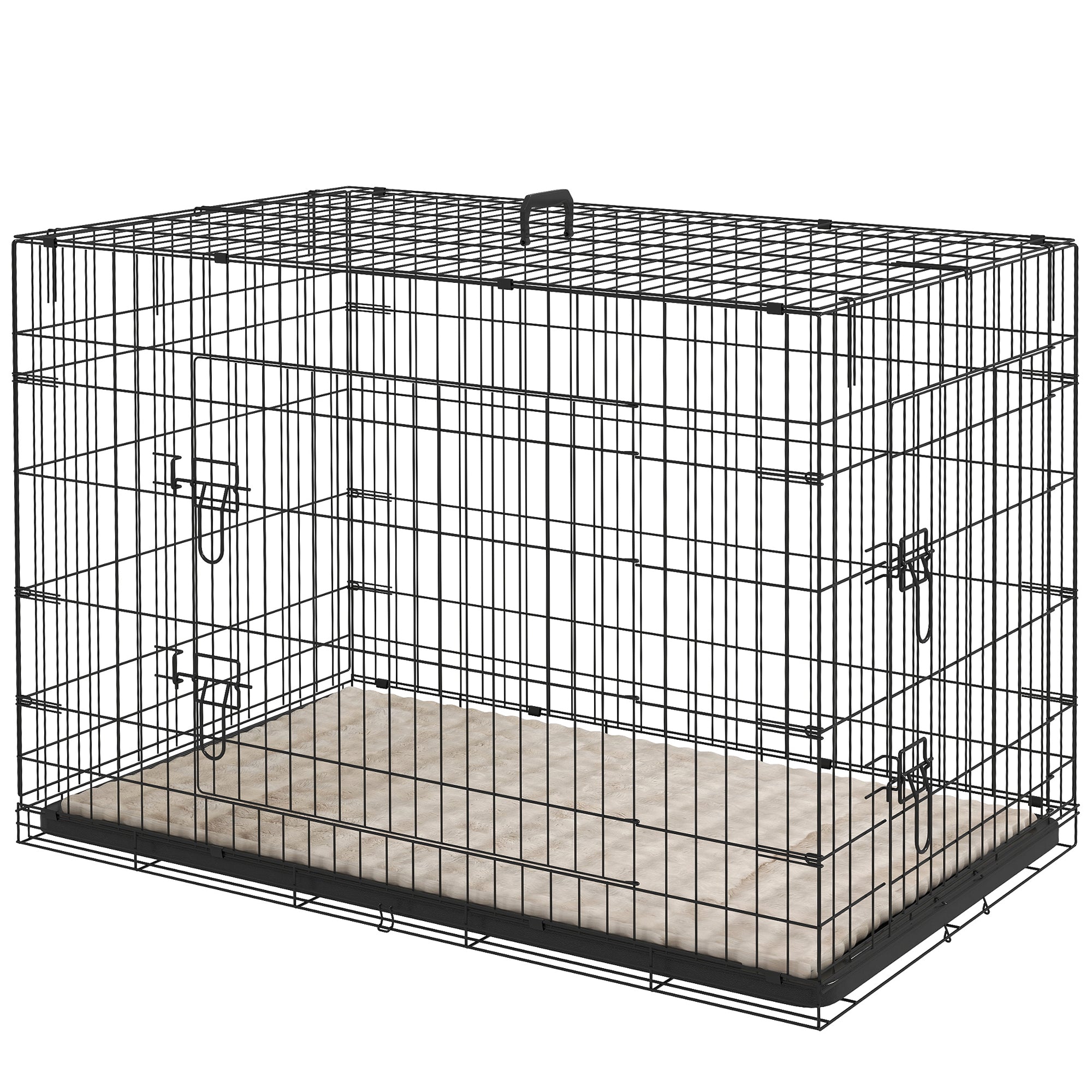 42" Dog Crate with 2 Doors, Folding Metal Dog Cage with Soft Cushion, Removable Tray, Handle, for Small Dogs, Black-Dogs-DECOROLALA