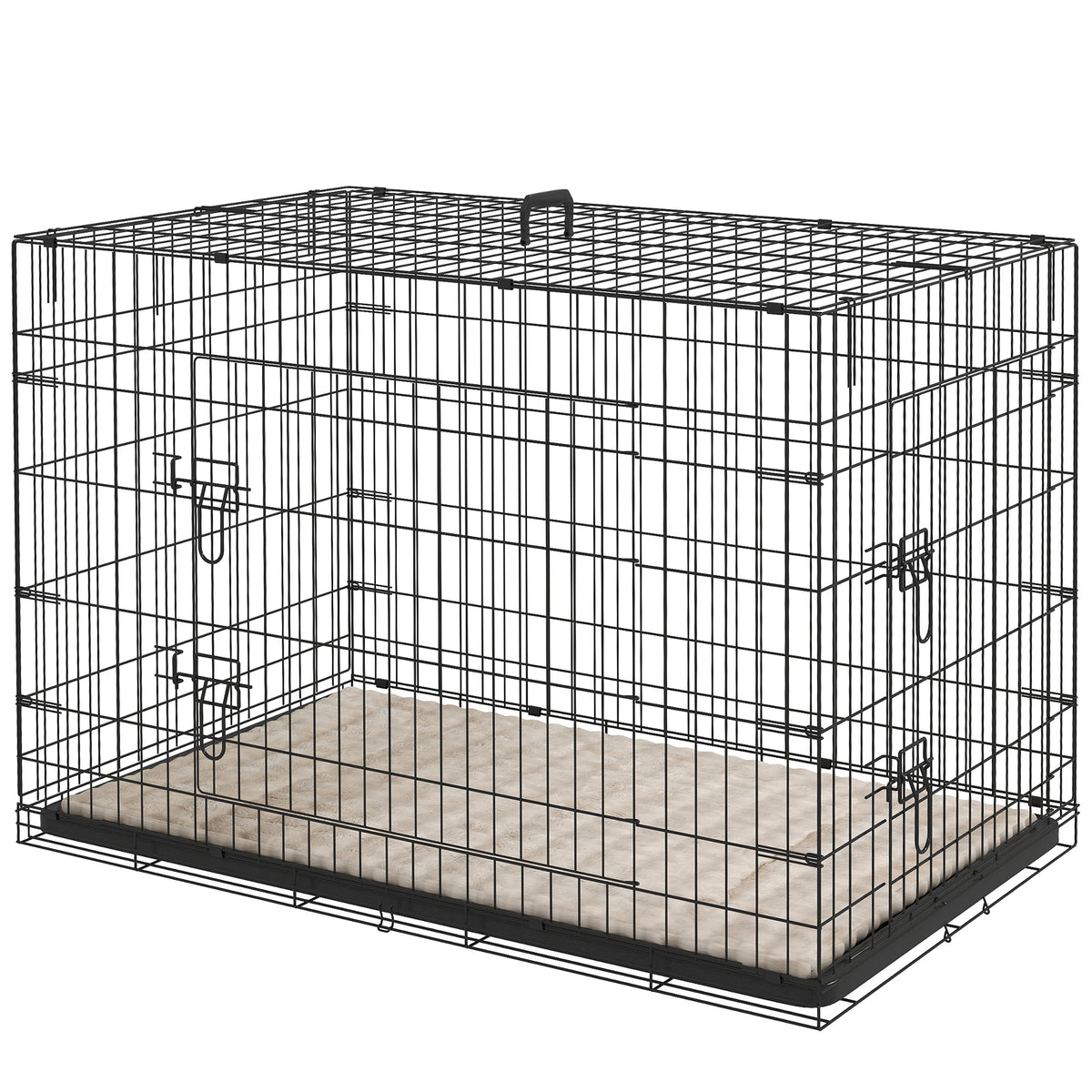 42" Folding Metal Dog Crate - 2 Doors with Cushion Black-Dogs-DECOROLALA