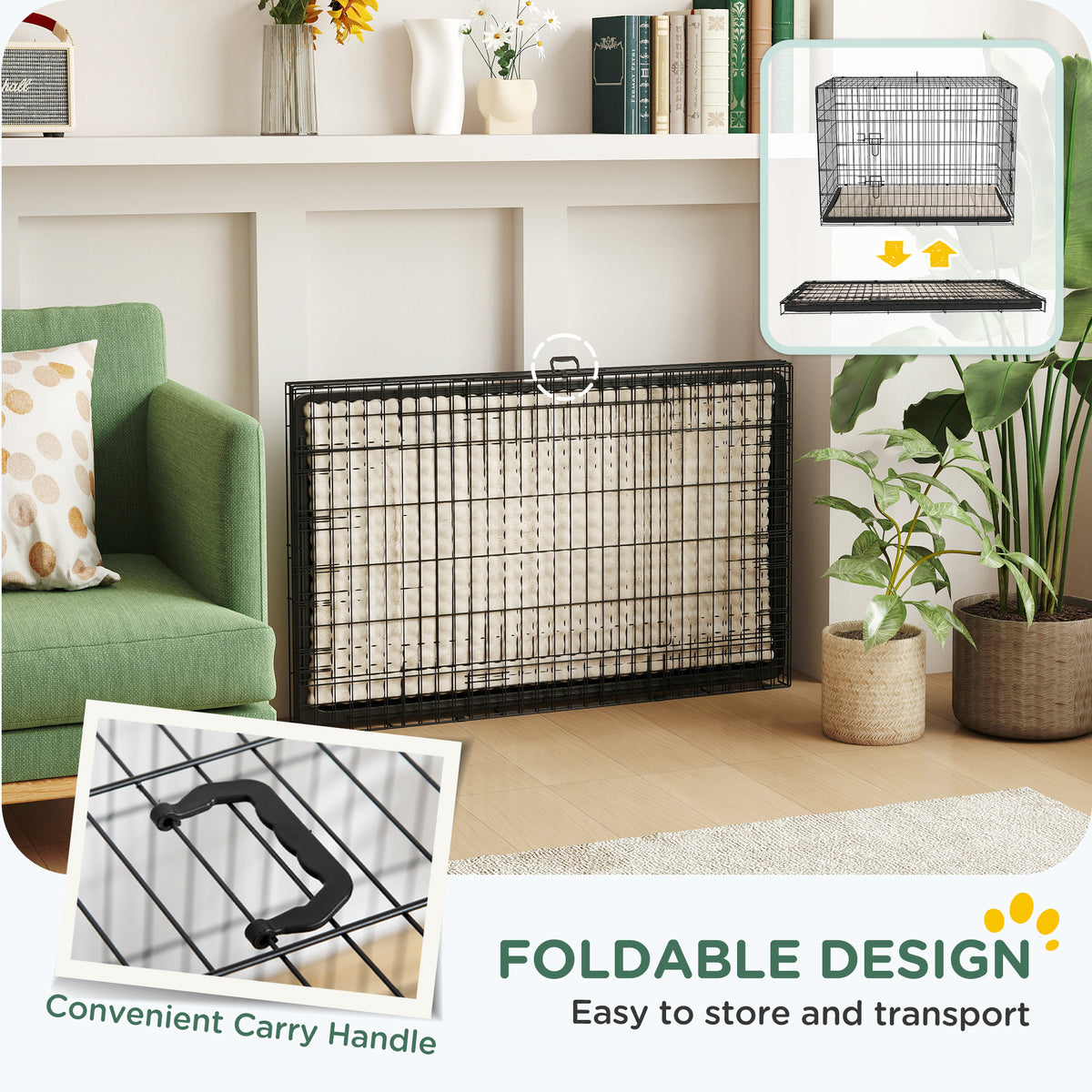42" Folding Metal Dog Crate - 2 Doors with Cushion Black-Dogs-DECOROLALA