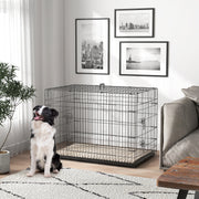 42" Folding Metal Dog Crate - 2 Doors with Cushion Black-Dogs-DECOROLALA