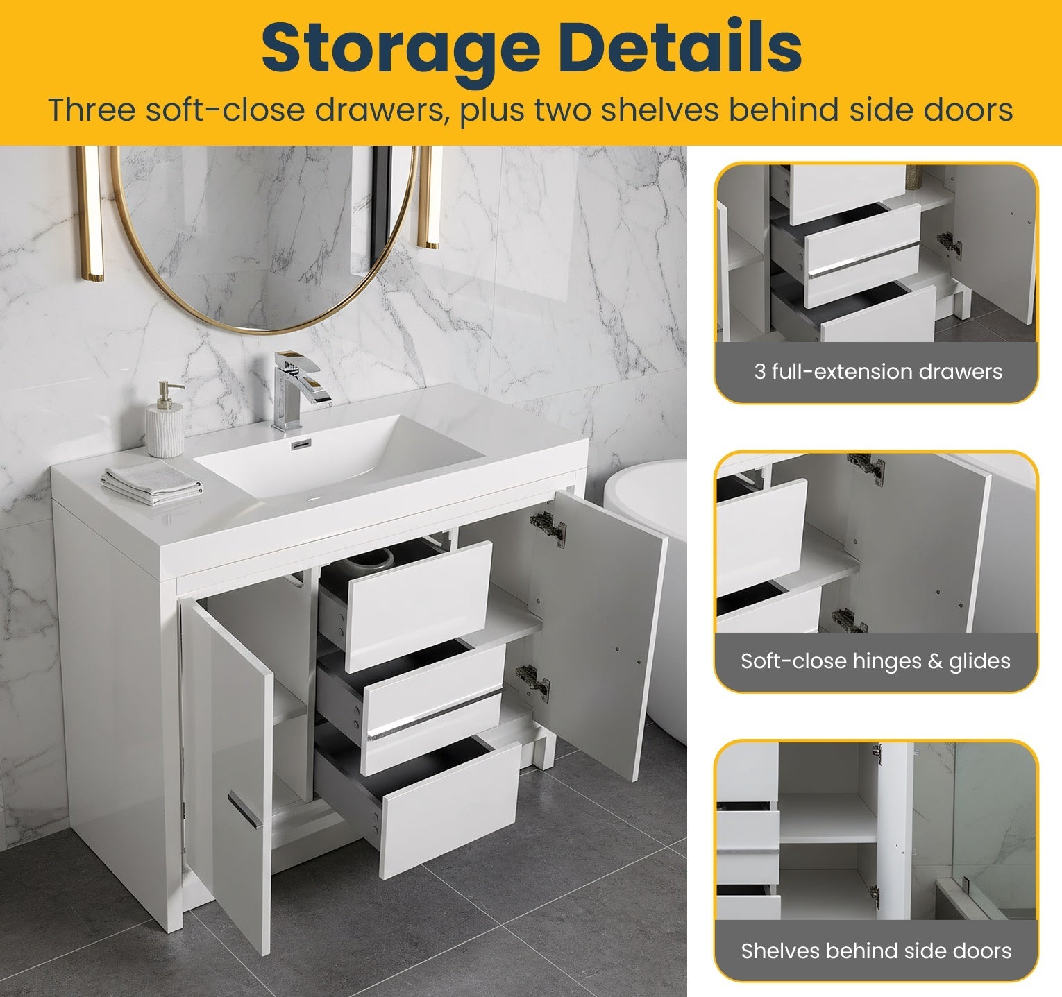 42" Glossy White Freestanding Bathroom Vanity with White Polymarble Countertop-Migration_Bathroom Vanities-DECOROLALA