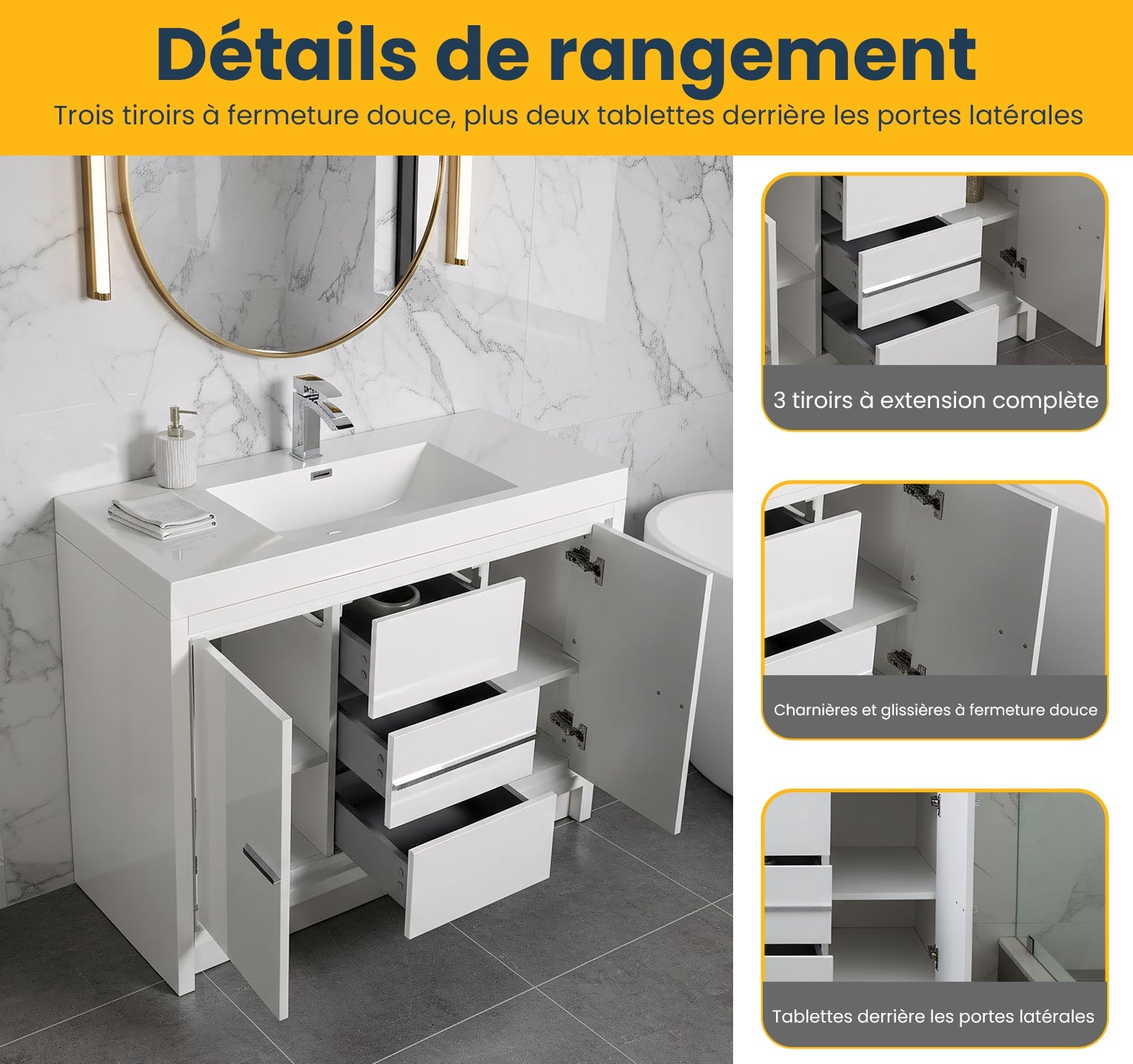 42" Glossy White Freestanding Bathroom Vanity with White Polymarble Countertop-Migration_Bathroom Vanities-DECOROLALA