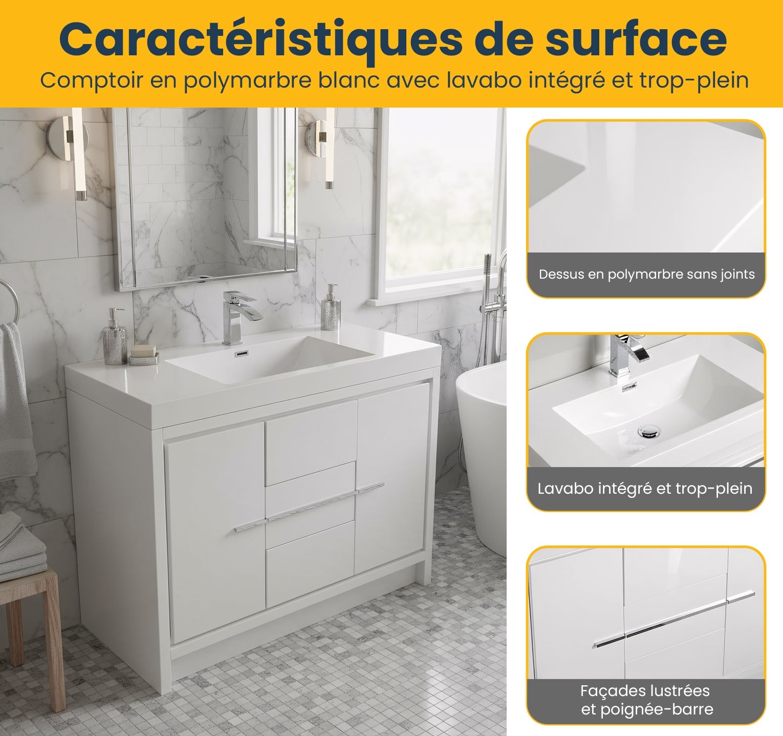 42" Glossy White Freestanding Bathroom Vanity with White Polymarble Countertop-Migration_Bathroom Vanities-DECOROLALA