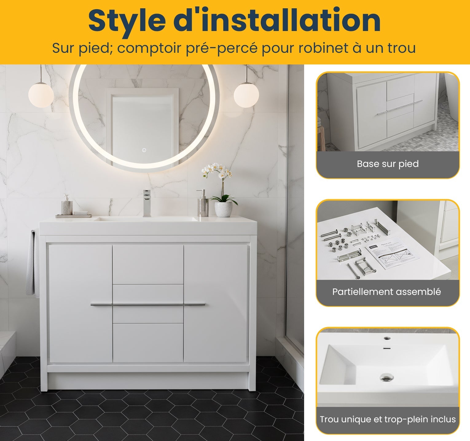 42" Glossy White Freestanding Bathroom Vanity with White Polymarble Countertop-Migration_Bathroom Vanities-DECOROLALA