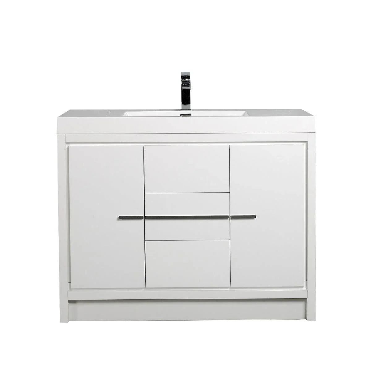 42" Glossy White Freestanding Bathroom Vanity with White Polymarble Countertop-Migration_Bathroom Vanities-DECOROLALA