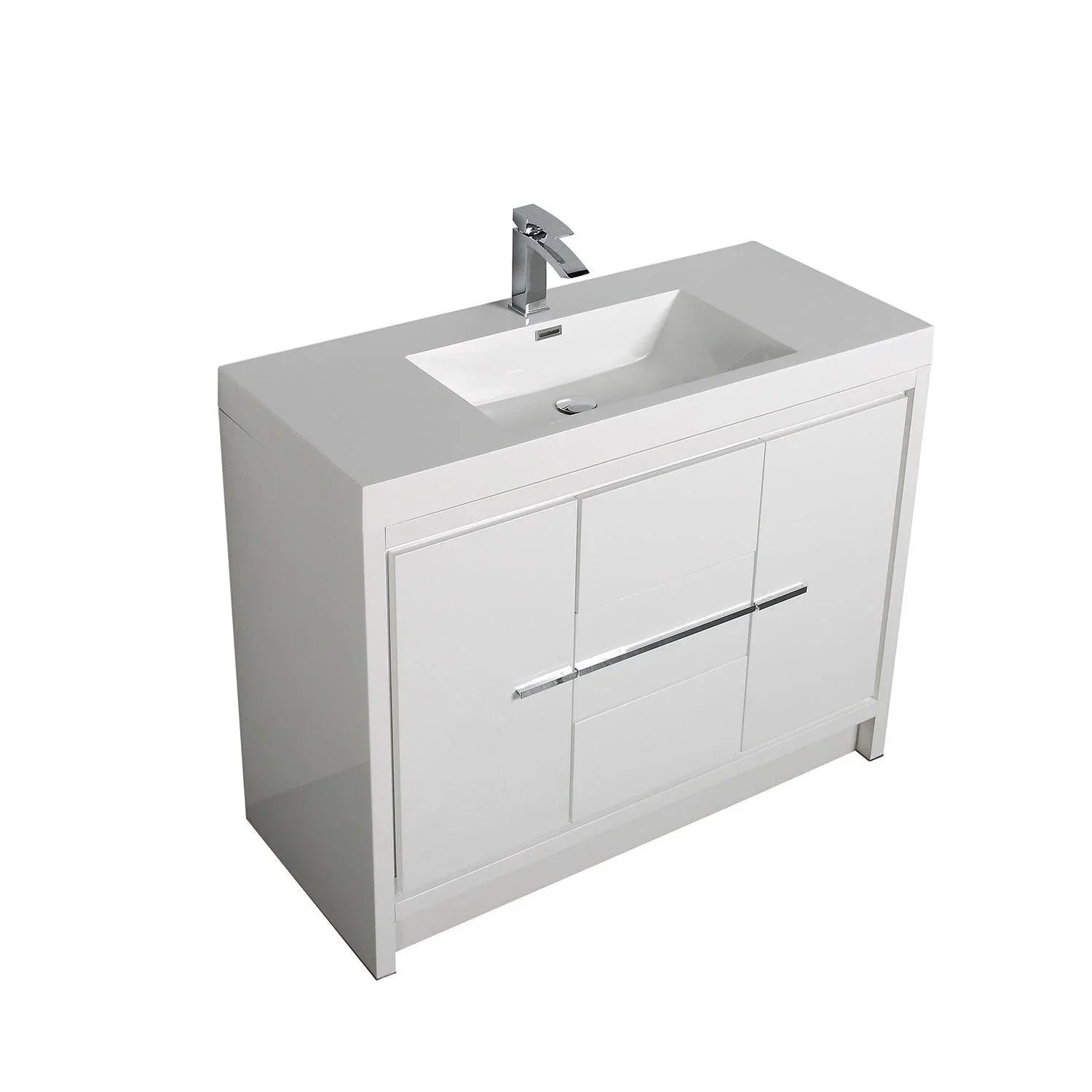 42" Glossy White Freestanding Bathroom Vanity with White Polymarble Countertop-Migration_Bathroom Vanities-DECOROLALA