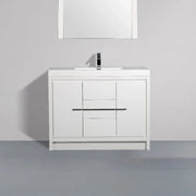 42" Glossy White Freestanding Bathroom Vanity with White Polymarble Countertop-Migration_Bathroom Vanities-DECOROLALA