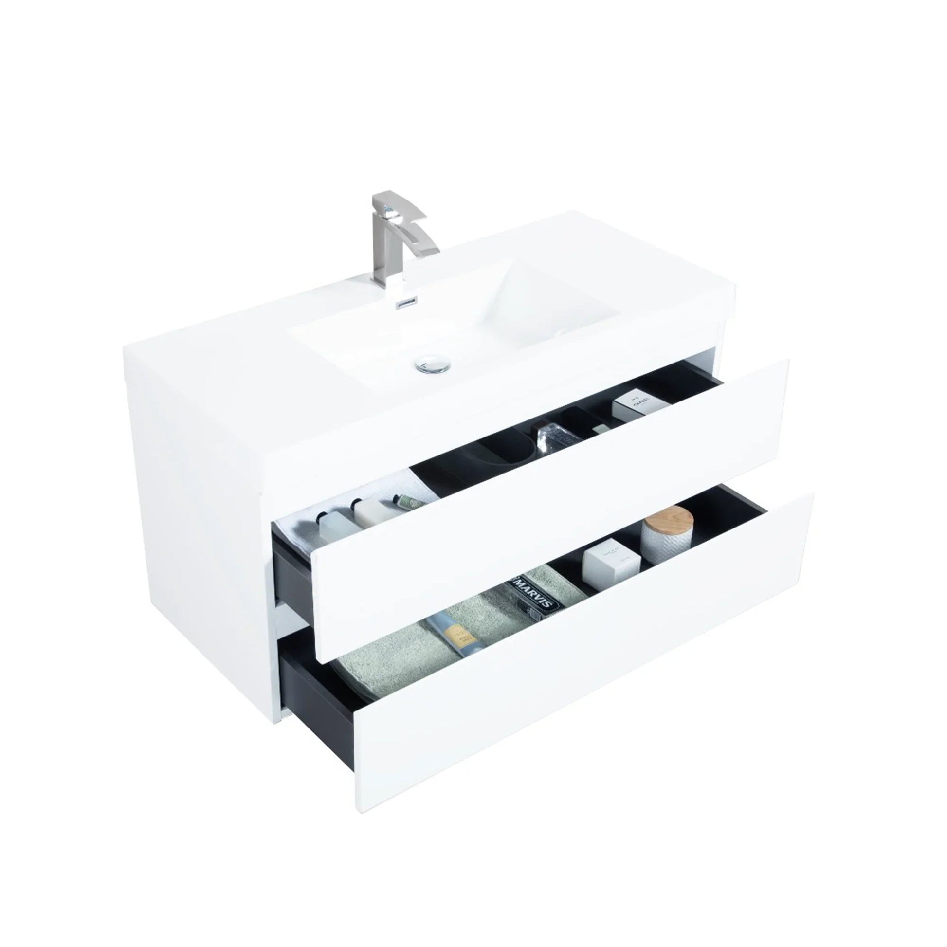 42" Glossy White Wall Mount Bathroom Vanity with White Polymarble Countertop-Migration_Bathroom Vanities-DECOROLALA
