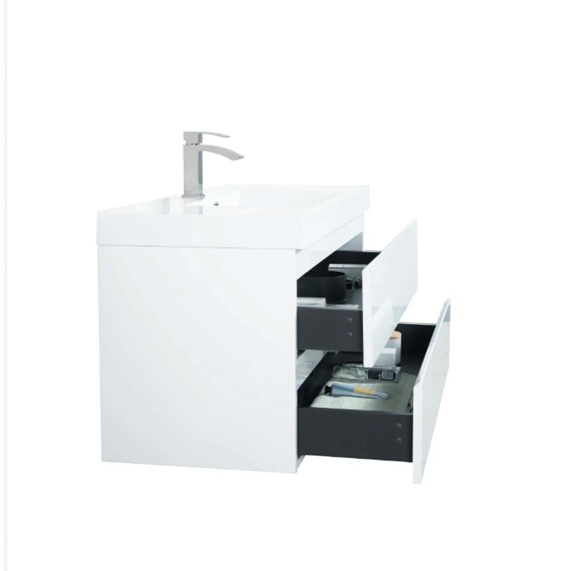 42" Glossy White Wall Mount Bathroom Vanity with White Polymarble Countertop-Migration_Bathroom Vanities-DECOROLALA