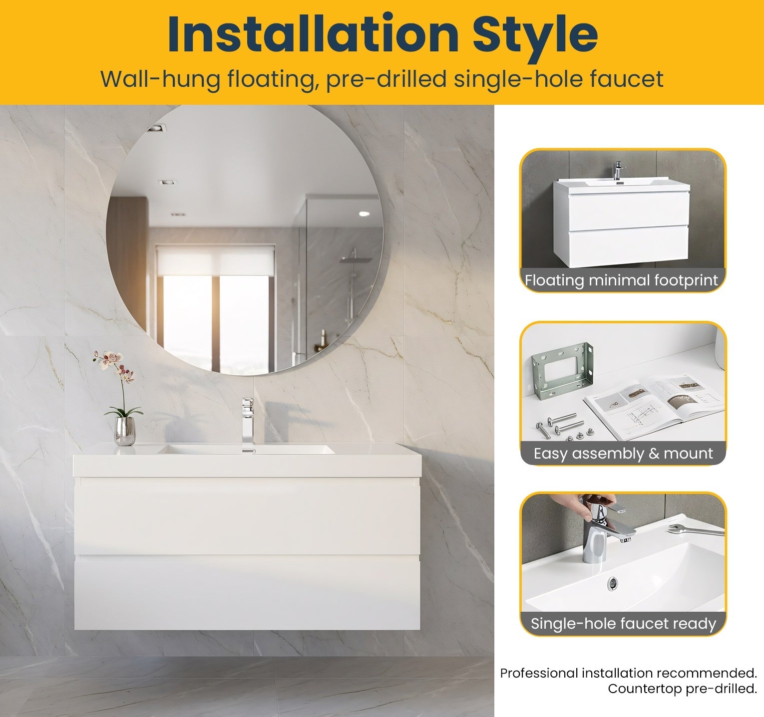 42" Glossy White Wall Mount Bathroom Vanity with White Polymarble Countertop-Migration_Bathroom Vanities-DECOROLALA