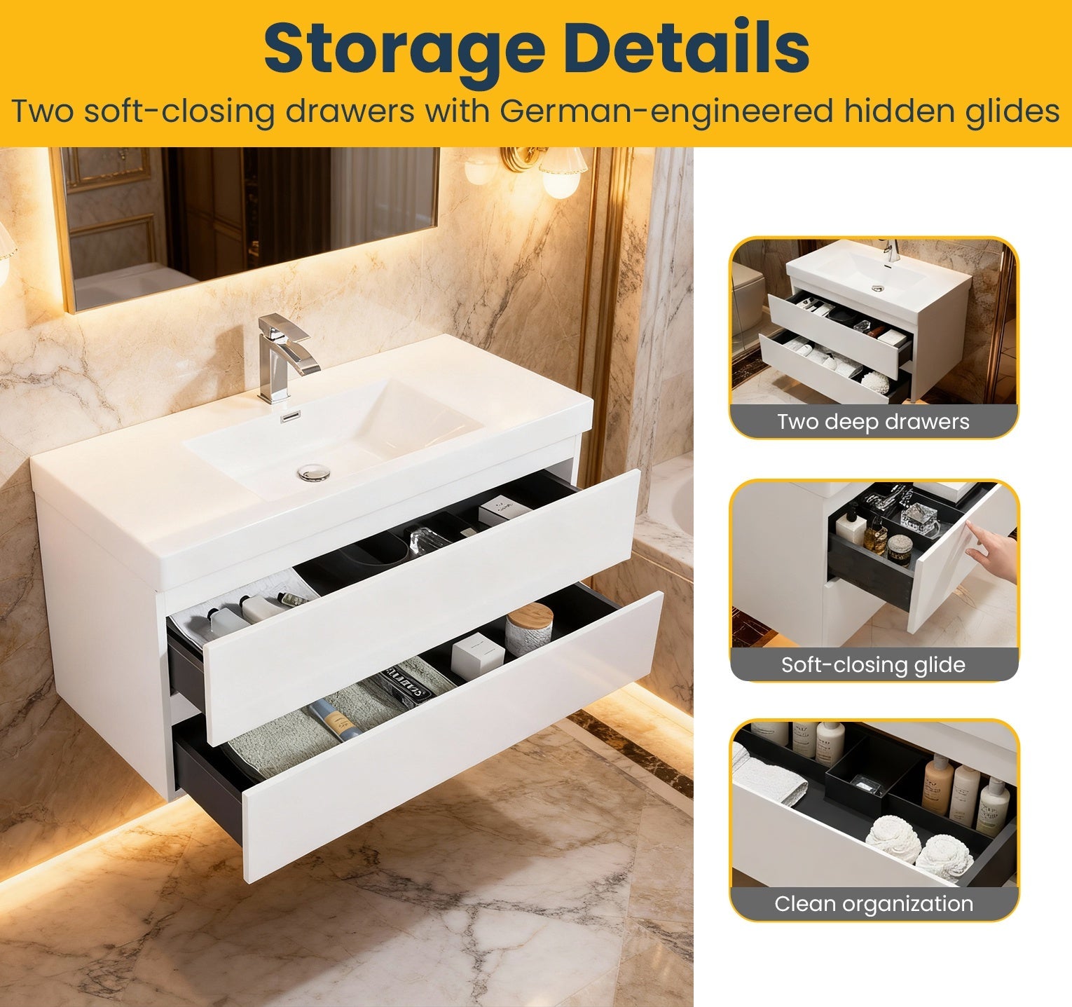 42" Glossy White Wall Mount Bathroom Vanity with White Polymarble Countertop-Migration_Bathroom Vanities-DECOROLALA