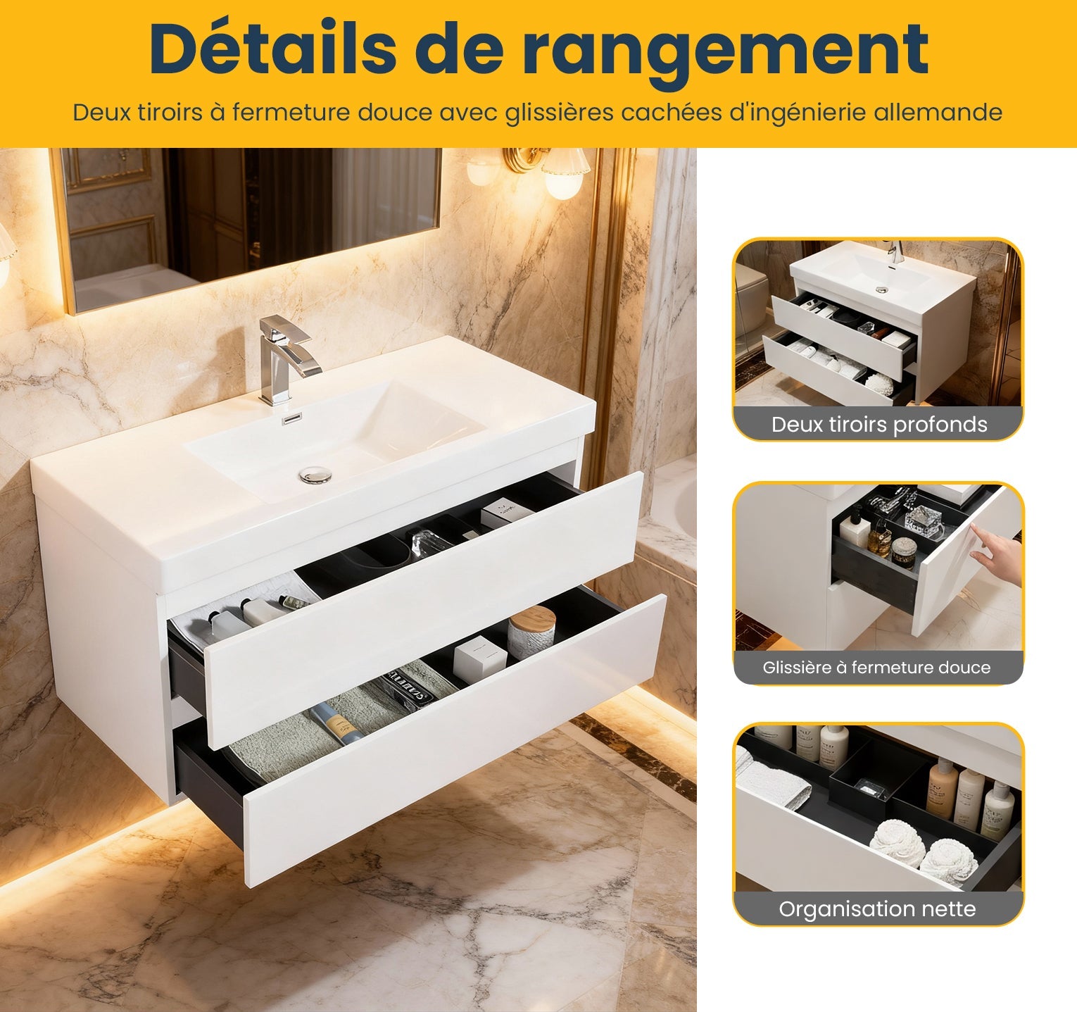 42" Glossy White Wall Mount Bathroom Vanity with White Polymarble Countertop-Migration_Bathroom Vanities-DECOROLALA