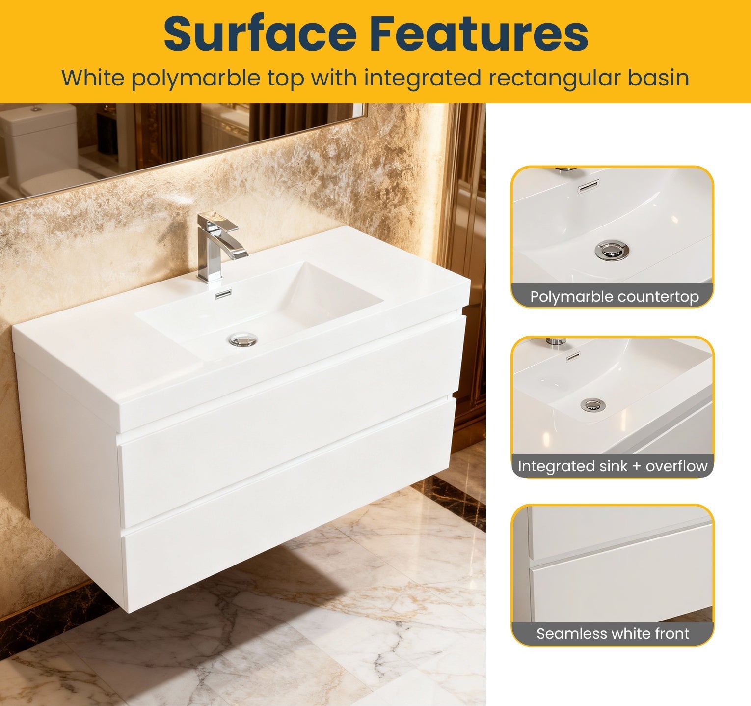 42" Glossy White Wall Mount Bathroom Vanity with White Polymarble Countertop-Migration_Bathroom Vanities-DECOROLALA