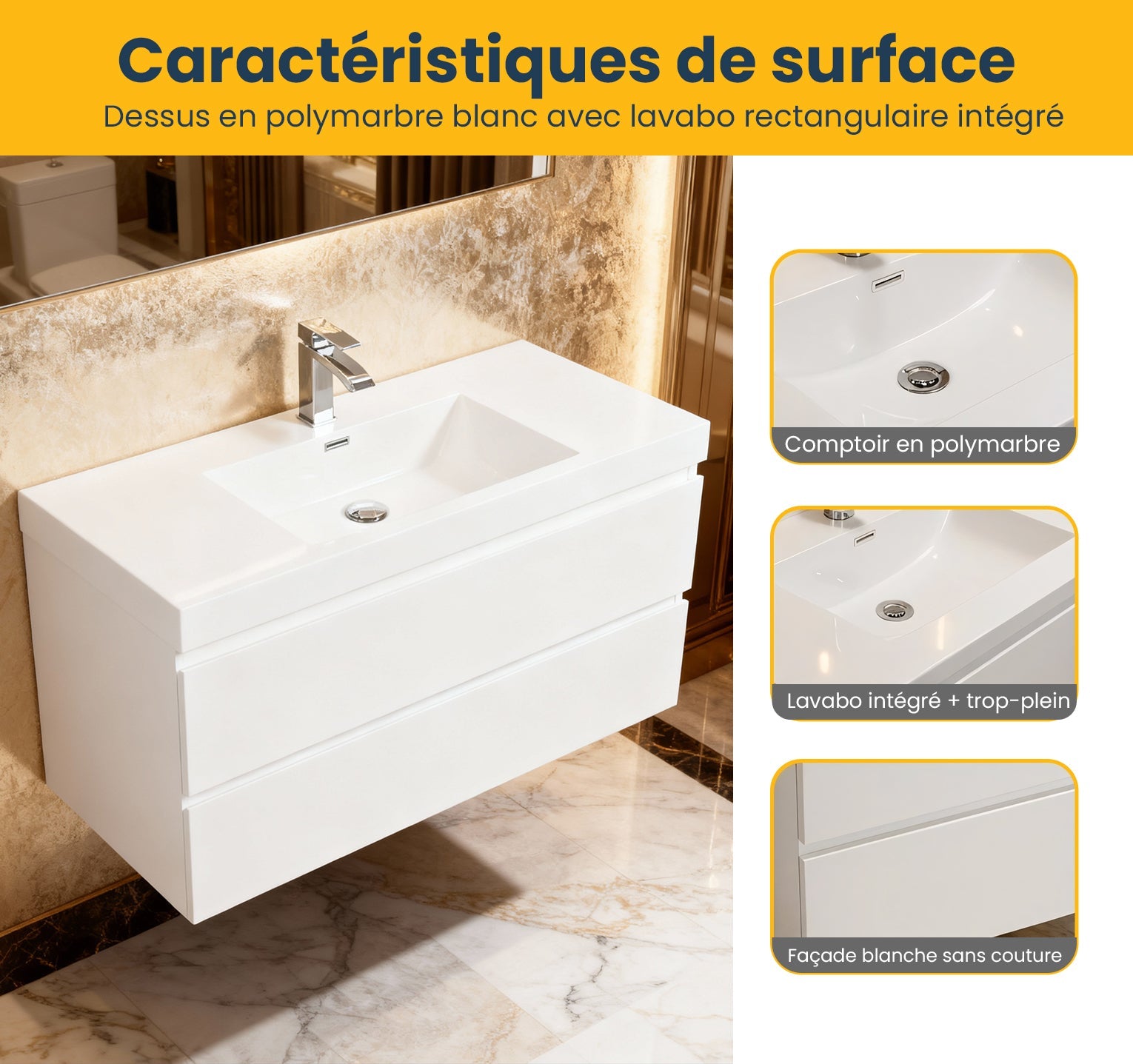 42" Glossy White Wall Mount Bathroom Vanity with White Polymarble Countertop-Migration_Bathroom Vanities-DECOROLALA