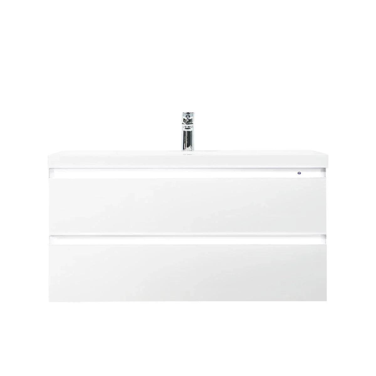 42" Glossy White Wall Mount LED-Glow Bathroom Vanity with White Polymarble Countertop-Migration_Bathroom Vanities-DECOROLALA