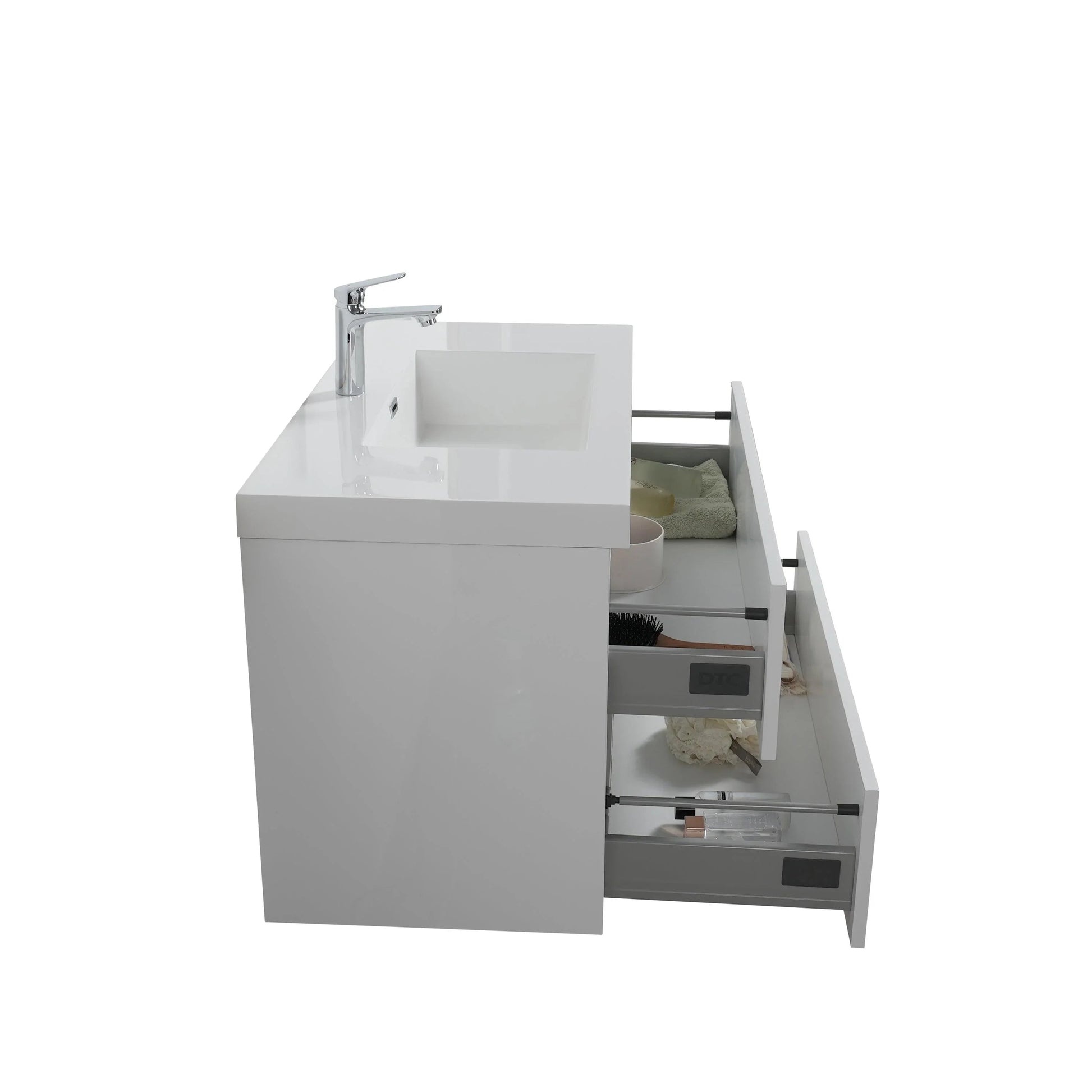 42" Glossy White Wall Mount LED-Glow Bathroom Vanity with White Polymarble Countertop-Migration_Bathroom Vanities-DECOROLALA