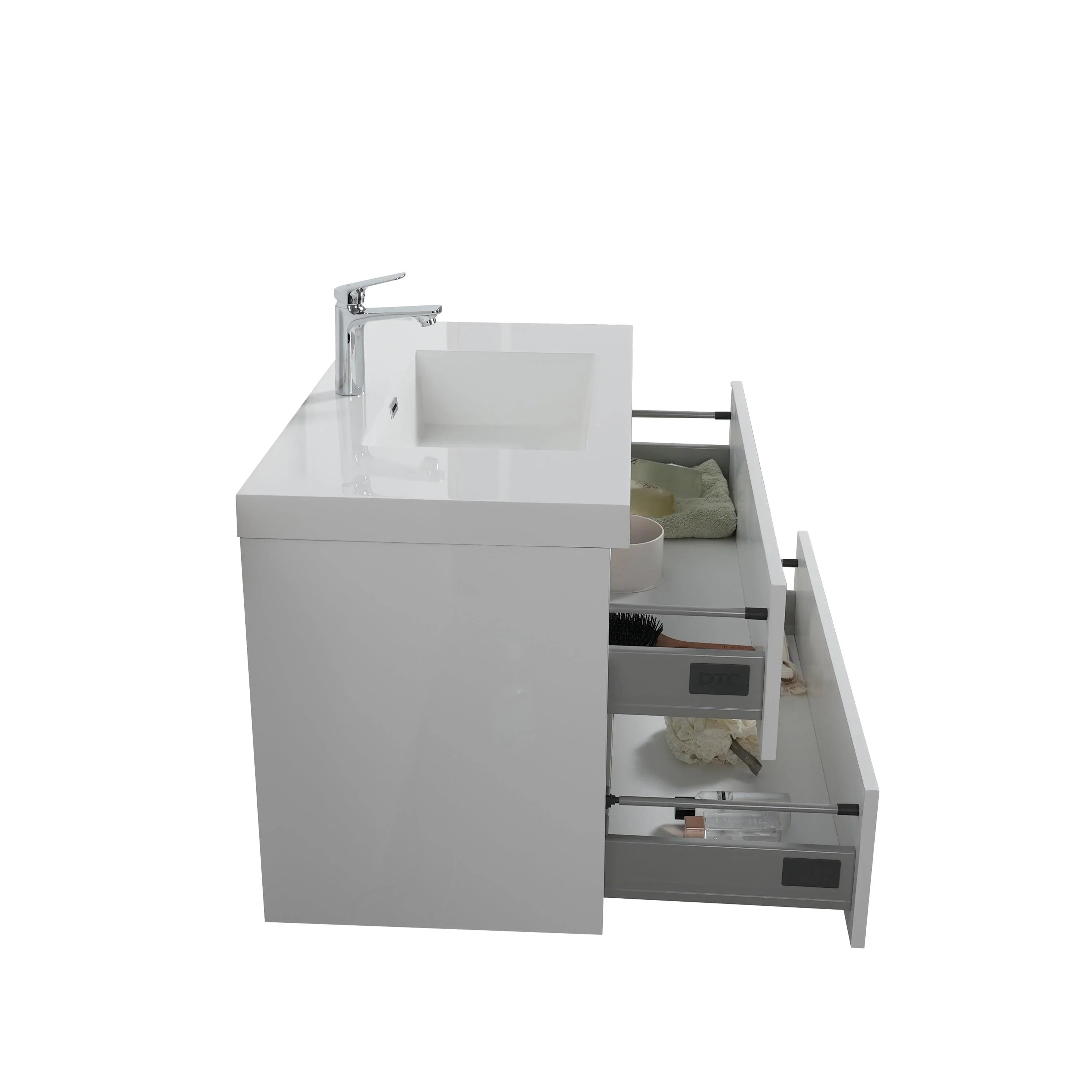 42" Glossy White Wall Mount LED-Glow Bathroom Vanity with White Polymarble Countertop-Migration_Bathroom Vanities-DECOROLALA