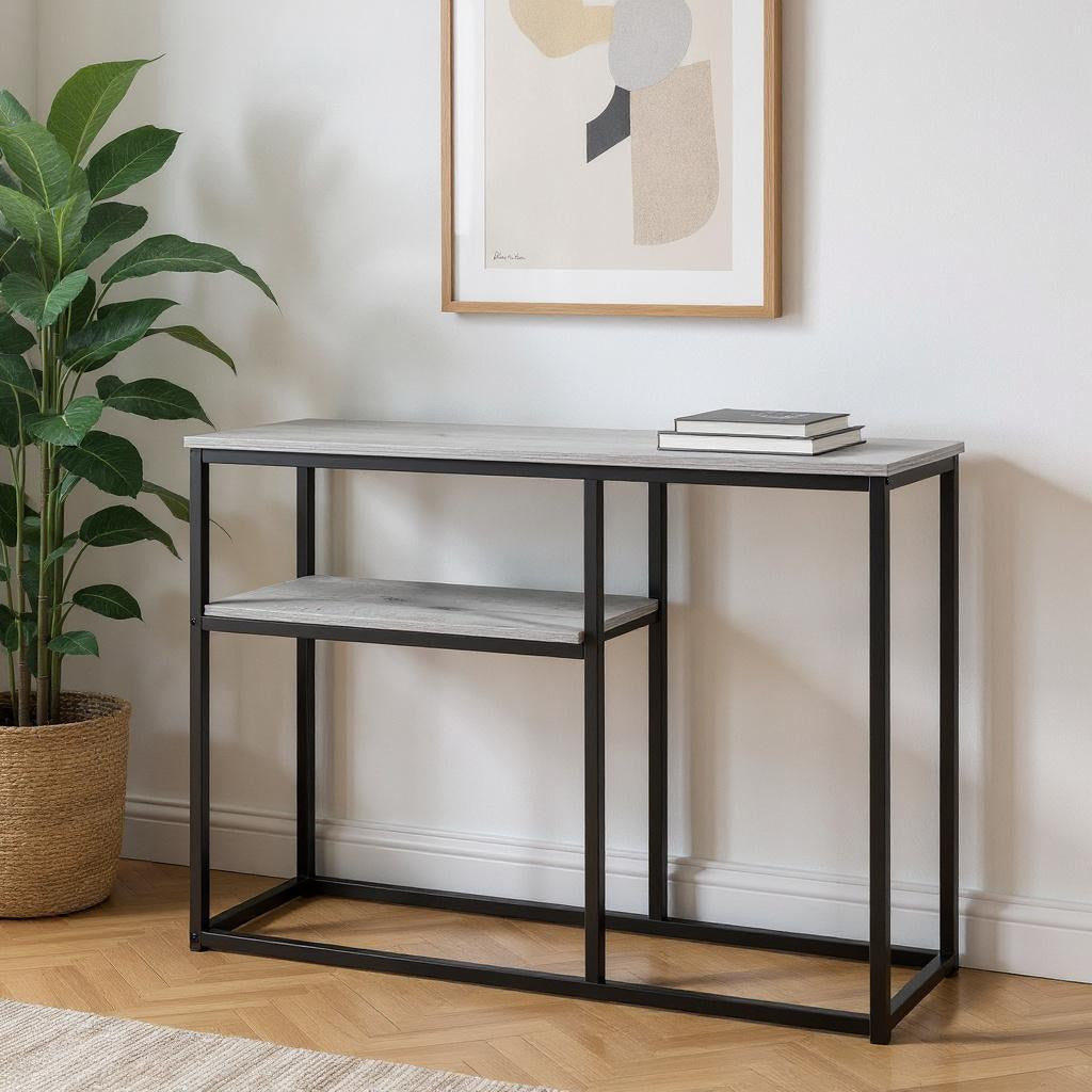 42" Gray And Black Frame Console Table With Storage-Console Tables-DECOROLALA