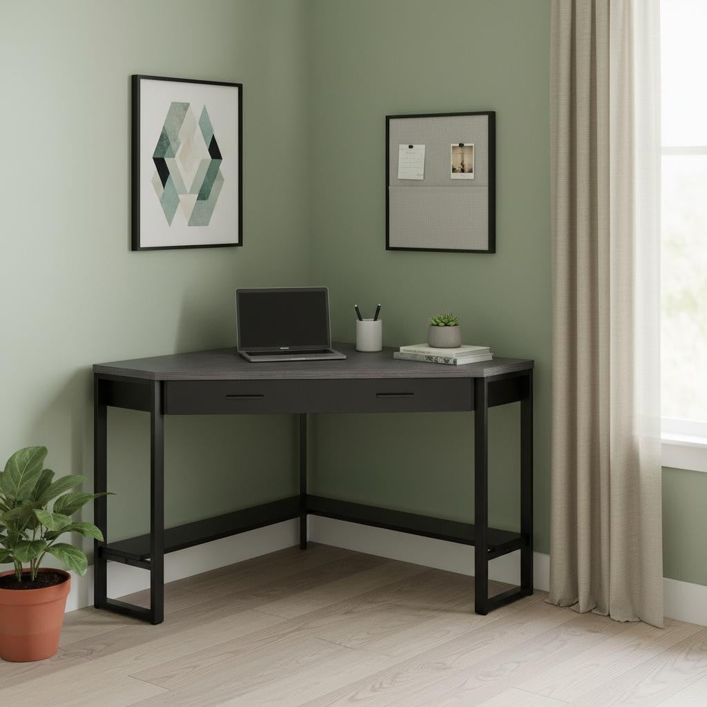 42" Gray and Black Corner Computer Desk-Desks-DECOROLALA