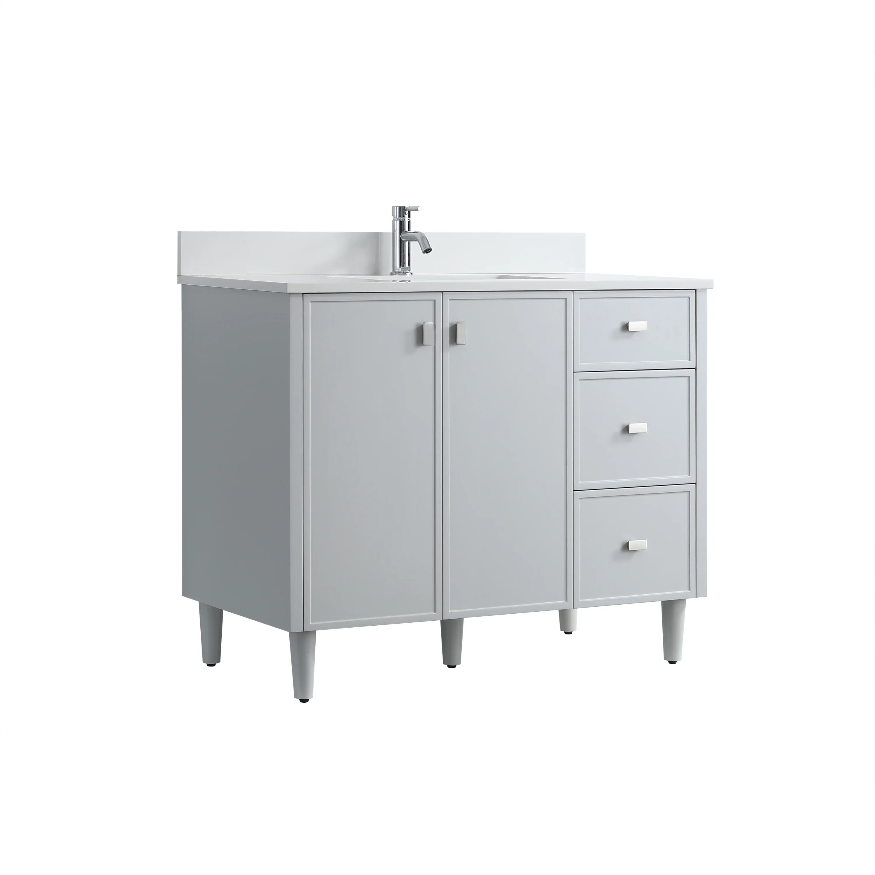 42" Hampton Grey Freestanding Single Sink Bathroom Vanity with White Quartz Countertop-Migration_Bathroom Vanities-DECOROLALA