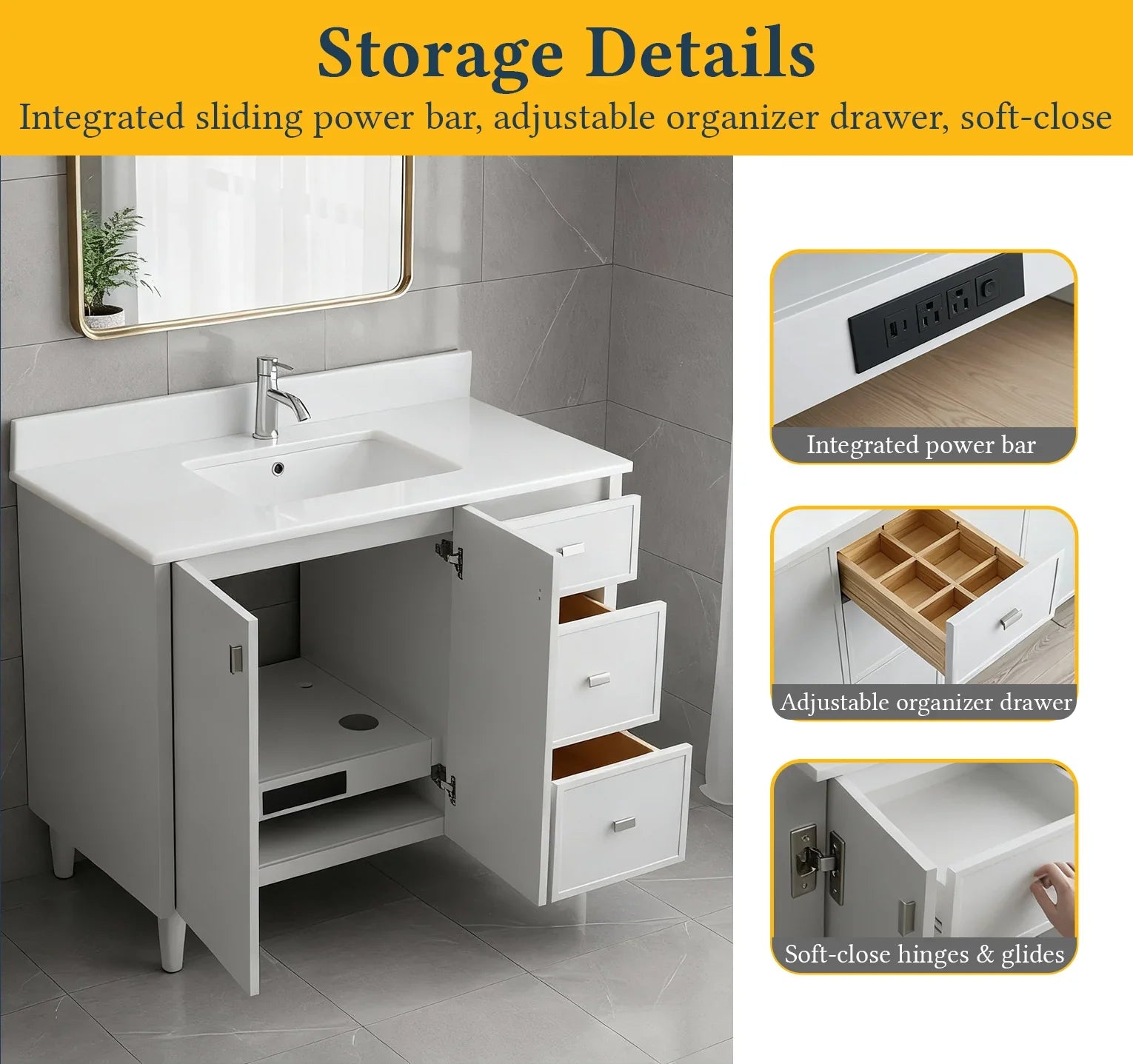42" Hampton Grey Freestanding Single Sink Bathroom Vanity with White Quartz Countertop-Migration_Bathroom Vanities-DECOROLALA