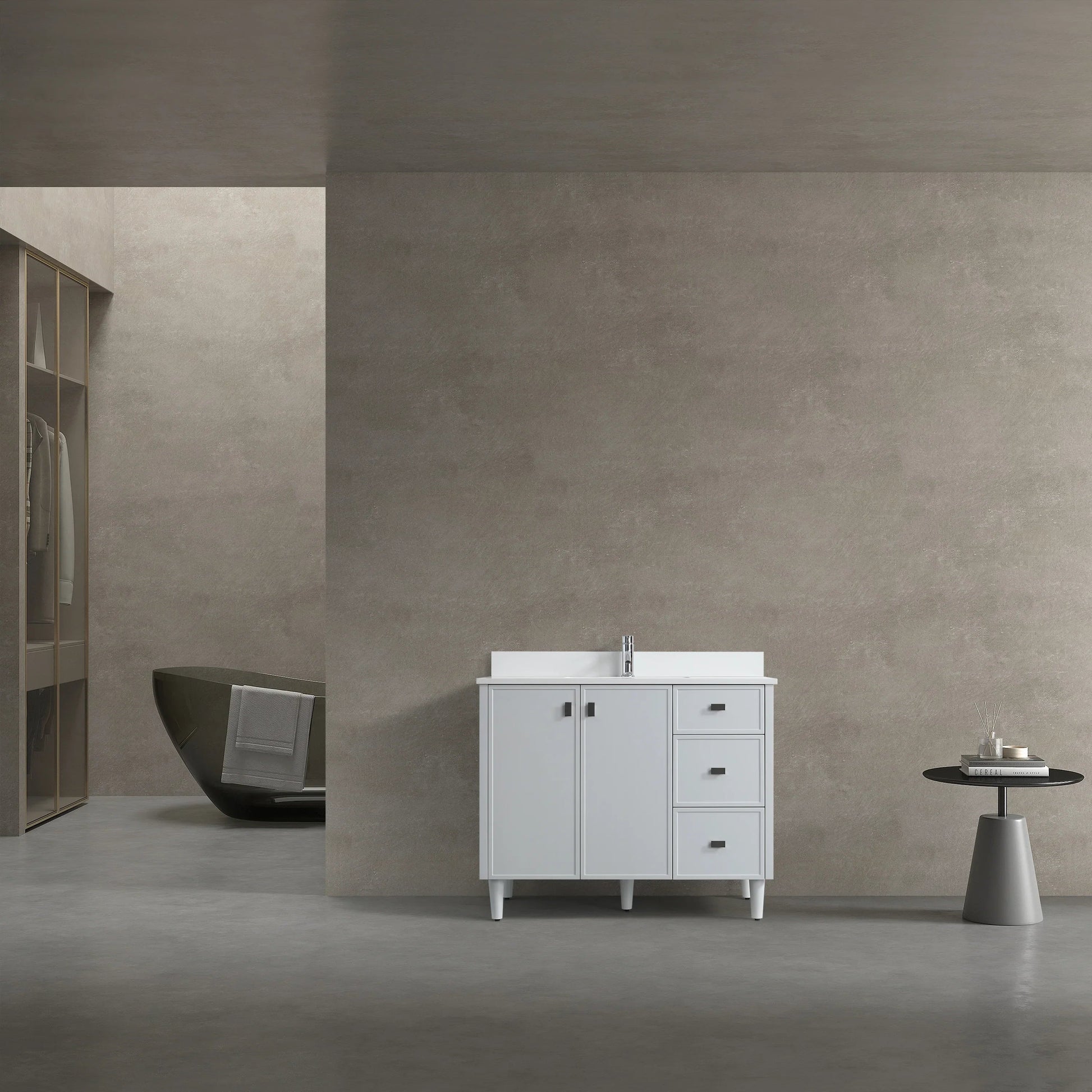 42" Hampton Grey Freestanding Single Sink Bathroom Vanity with White Quartz Countertop-Migration_Bathroom Vanities-DECOROLALA