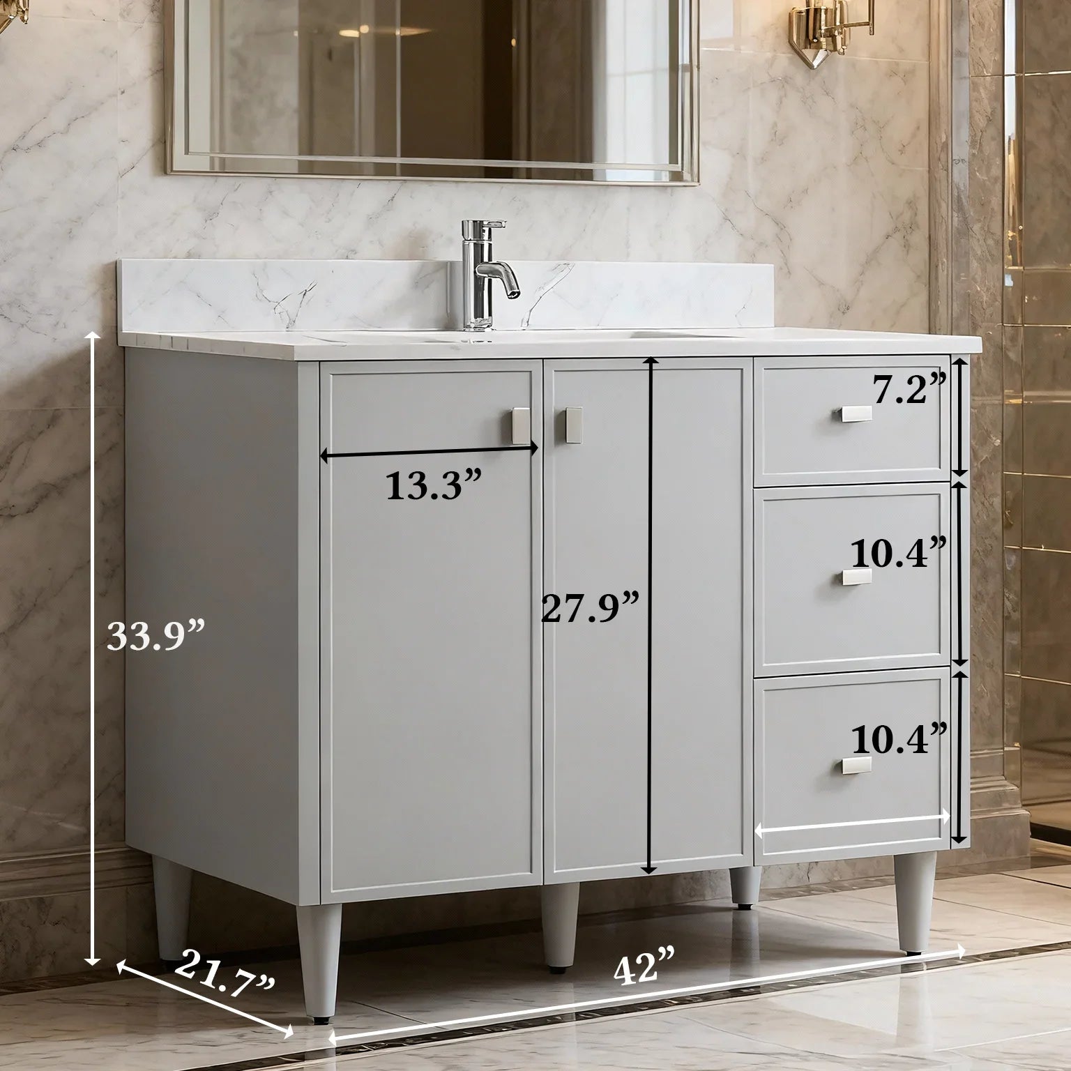 42" Hampton Grey Freestanding Vanity with Engineered Calcutta Marble Countertop-Migration_Bathroom Vanities-DECOROLALA