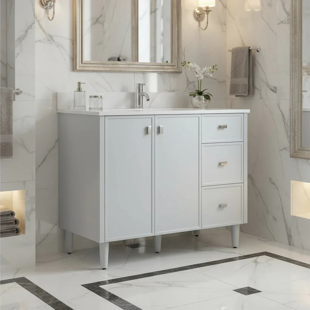 42" Hampton Grey Freestanding Vanity with Engineered Calcutta Marble Countertop-Migration_Bathroom Vanities-DECOROLALA