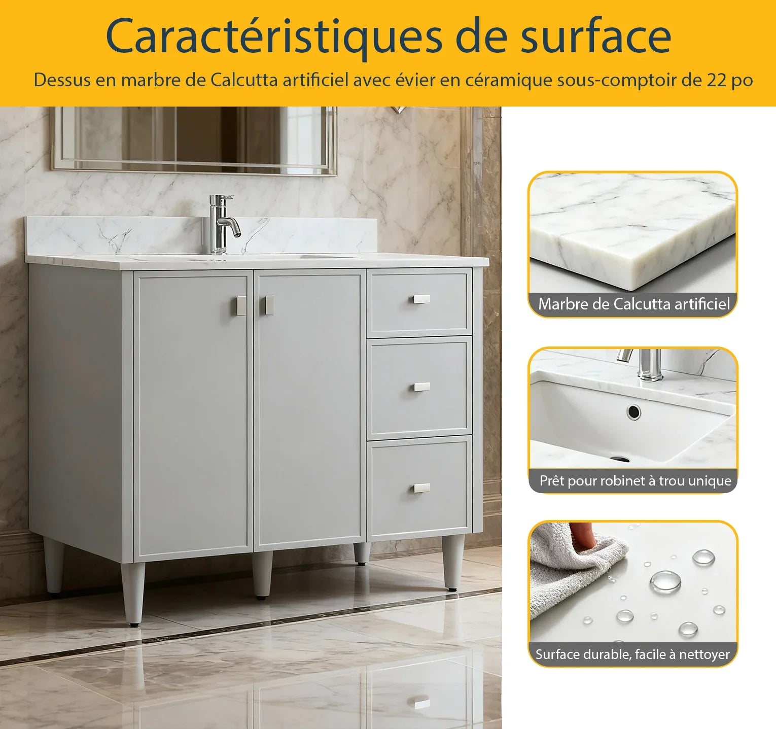 42" Hampton Grey Freestanding Vanity with Engineered Calcutta Marble Countertop-Migration_Bathroom Vanities-DECOROLALA