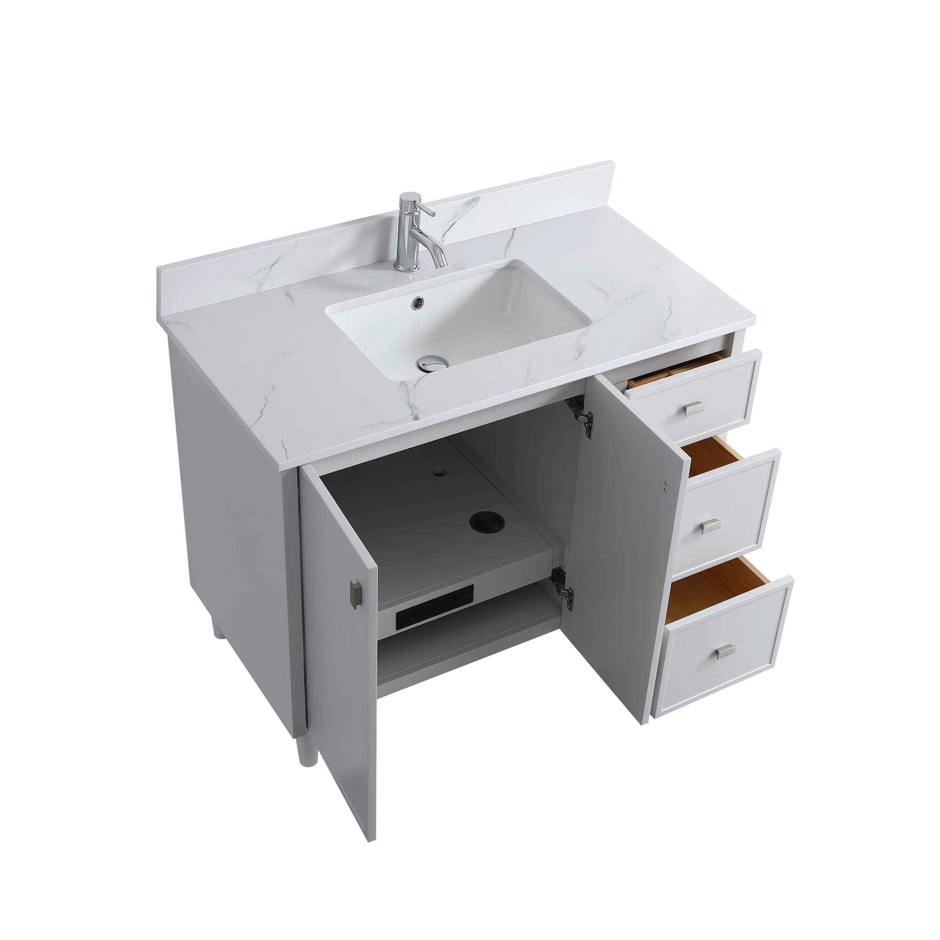 42" Hampton Grey Freestanding Vanity with Engineered Calcutta Marble Countertop-Migration_Bathroom Vanities-DECOROLALA