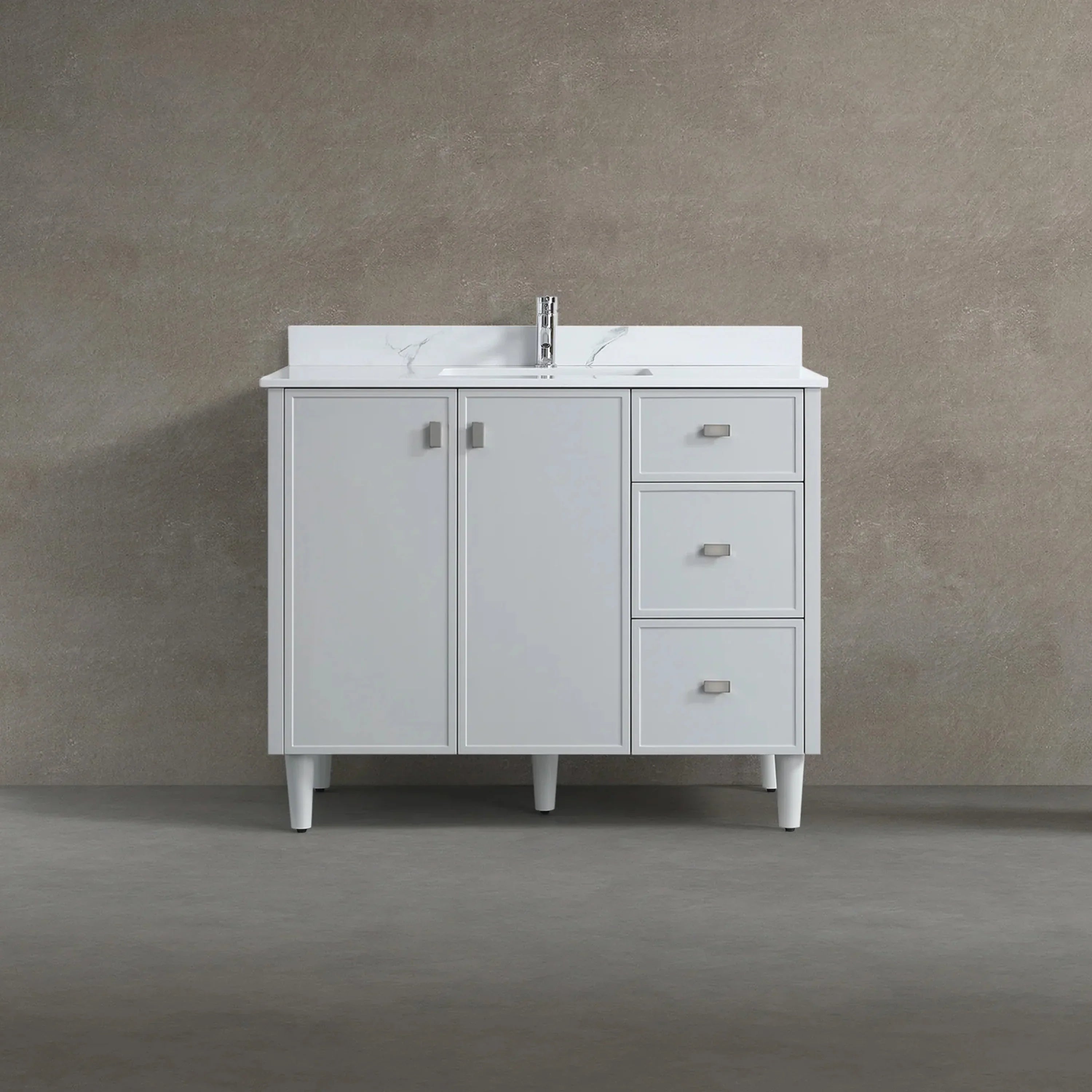 42" Hampton Grey Freestanding Vanity with Engineered Calcutta Marble Countertop-Migration_Bathroom Vanities-DECOROLALA