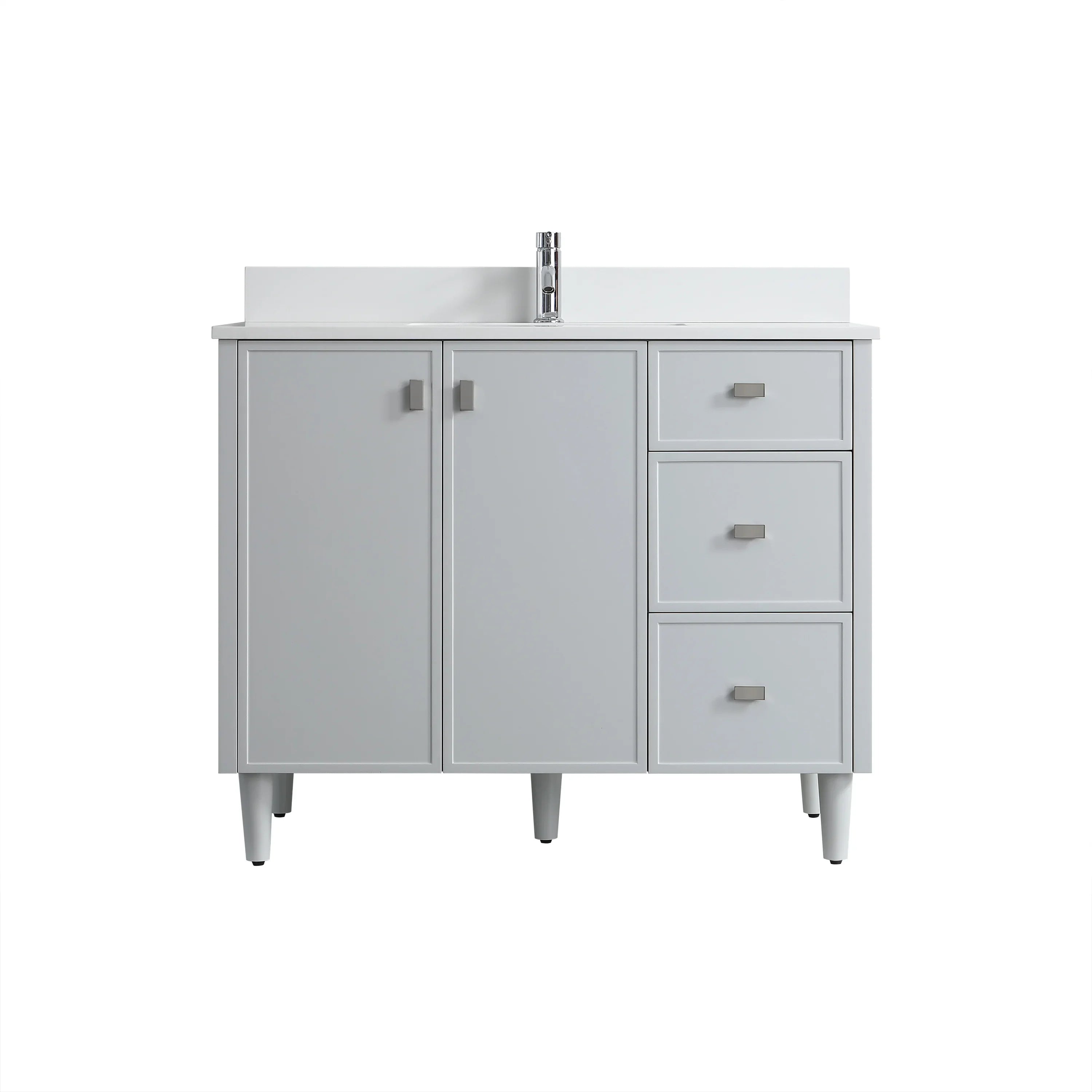 42" Hampton Grey Freestanding Vanity with Pure White Quartz Countertop-Migration_Bathroom Vanities-DECOROLALA