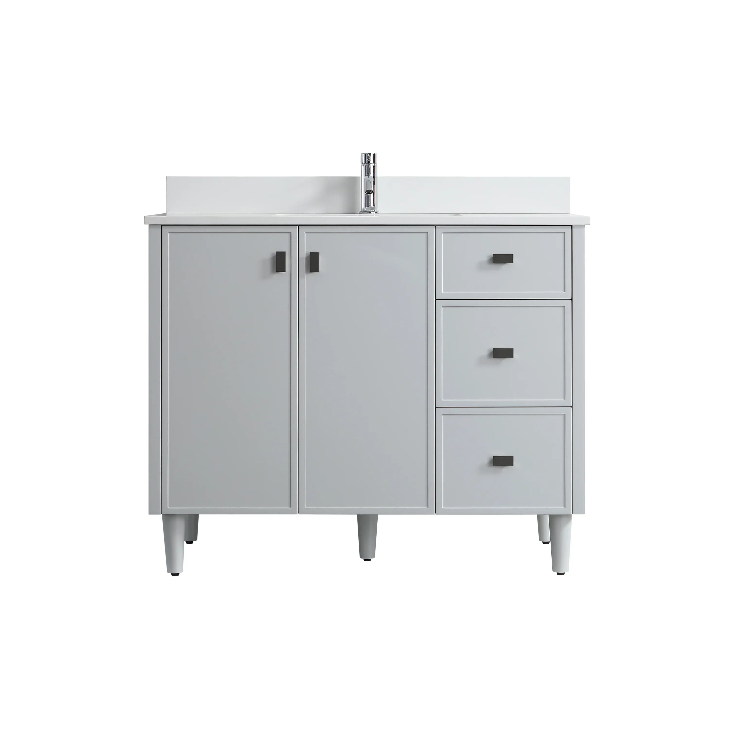 42" Hampton Grey Freestanding Vanity with Pure White Quartz Countertop-Migration_Bathroom Vanities-DECOROLALA