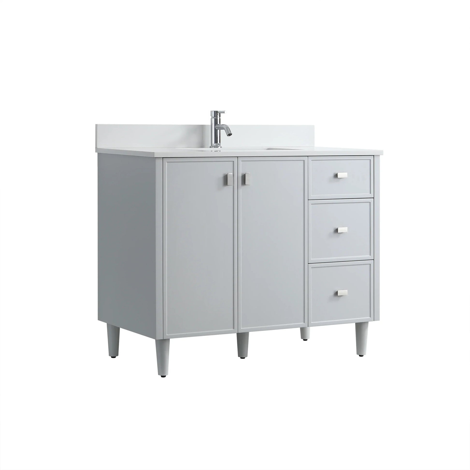 42" Hampton Grey Freestanding Vanity with Pure White Quartz Countertop-Migration_Bathroom Vanities-DECOROLALA