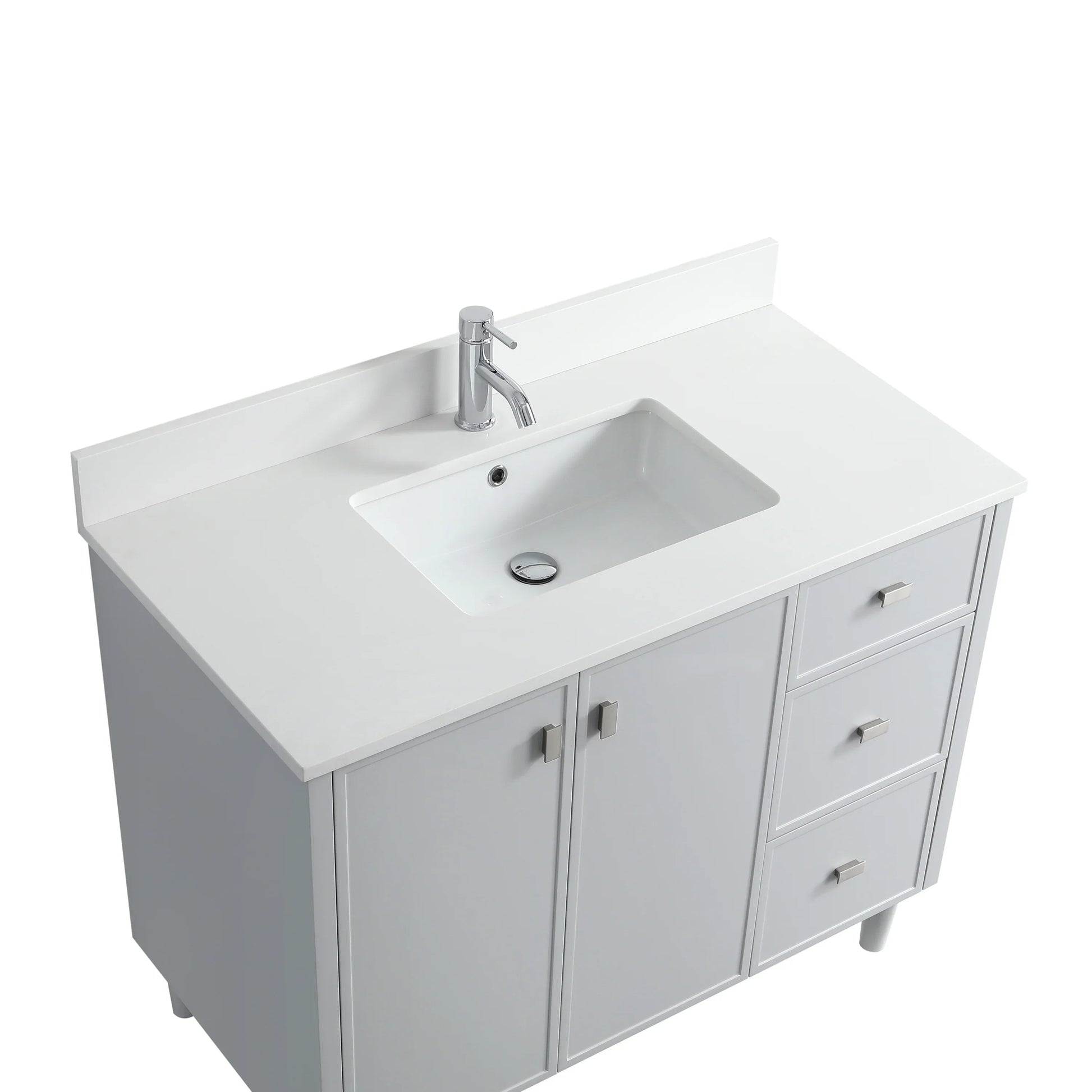 42" Hampton Grey Freestanding Vanity with Pure White Quartz Countertop-Migration_Bathroom Vanities-DECOROLALA