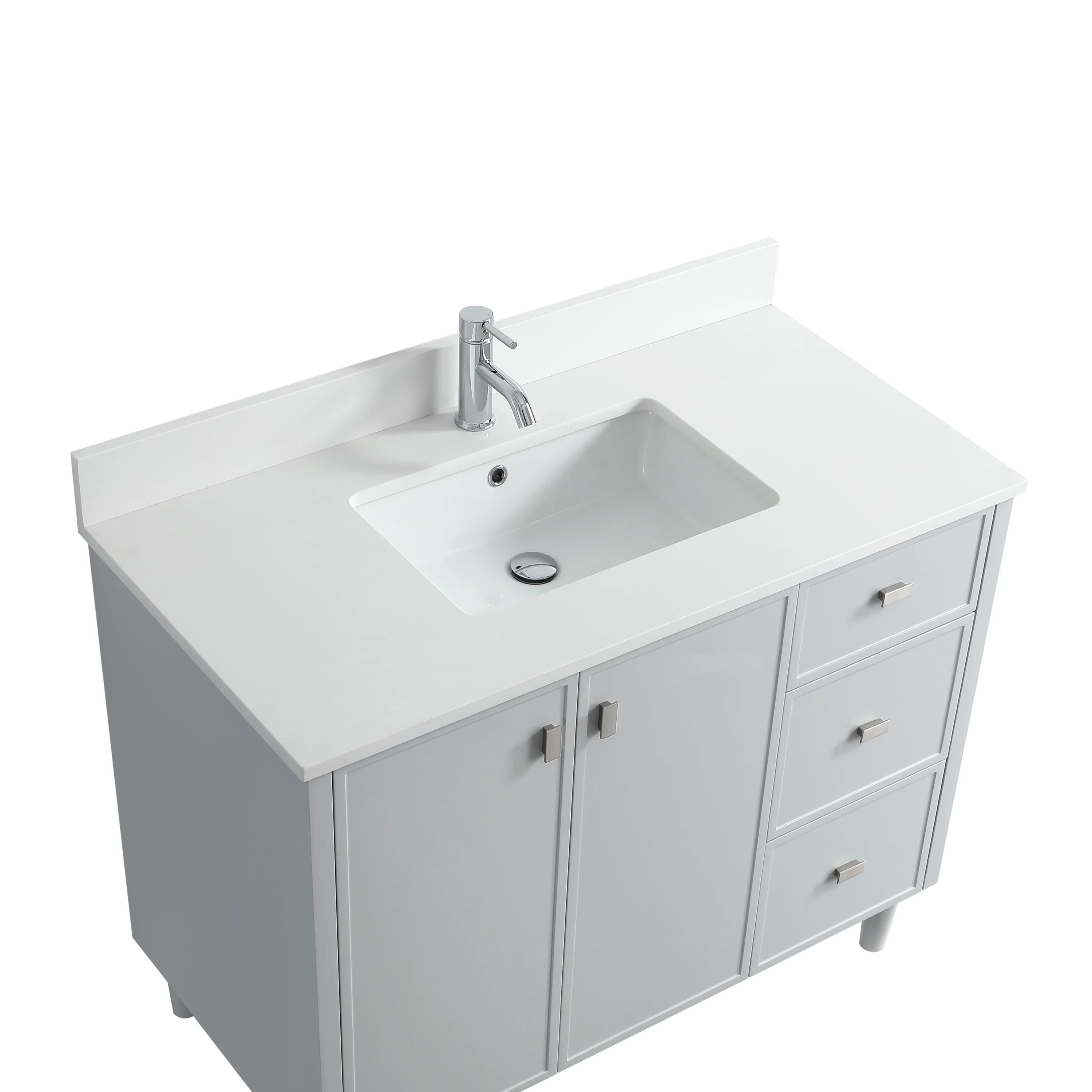 42" Hampton Grey Freestanding Vanity with Pure White Quartz Countertop-Migration_Bathroom Vanities-DECOROLALA