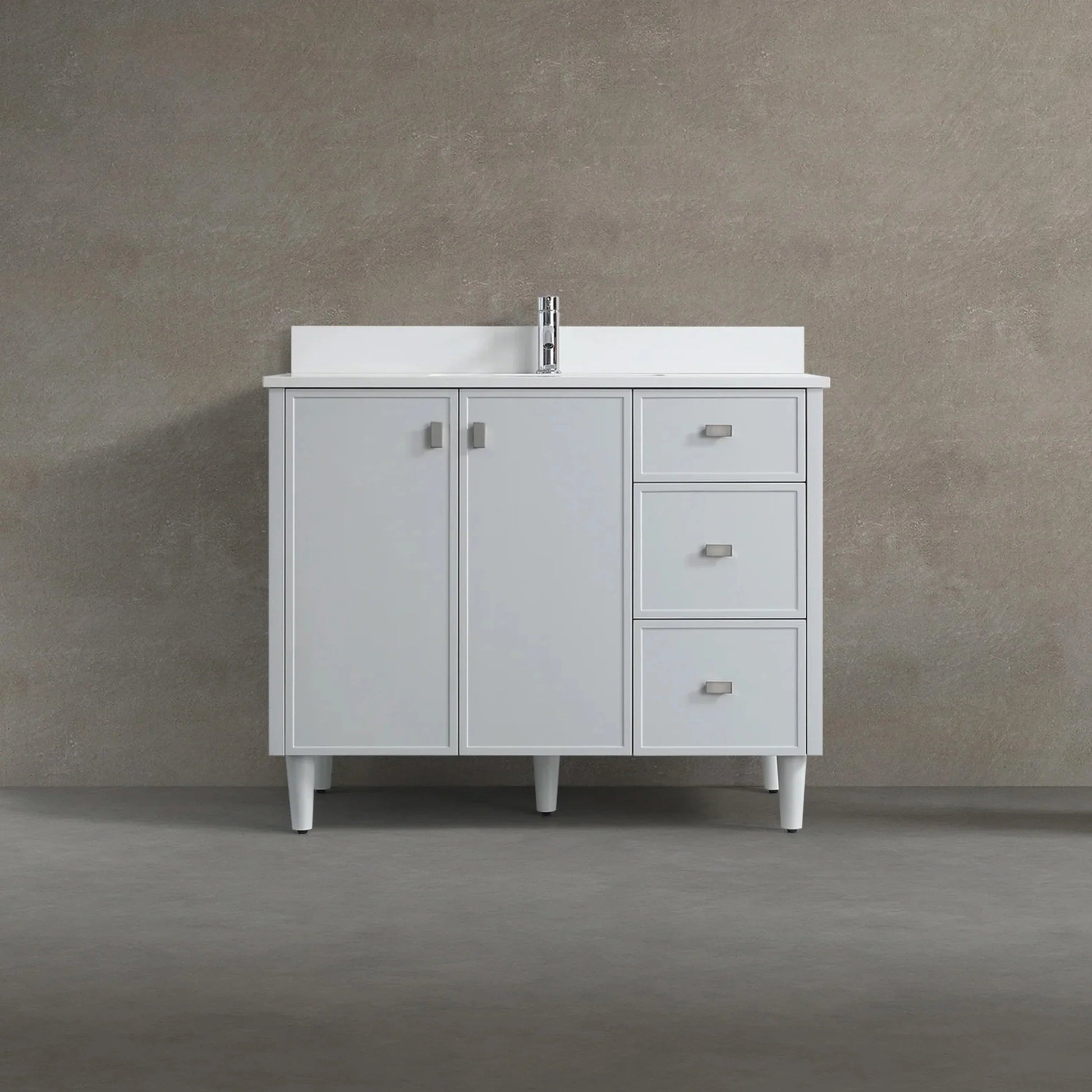 42" Hampton Grey Freestanding Vanity with Pure White Quartz Countertop-Migration_Bathroom Vanities-DECOROLALA