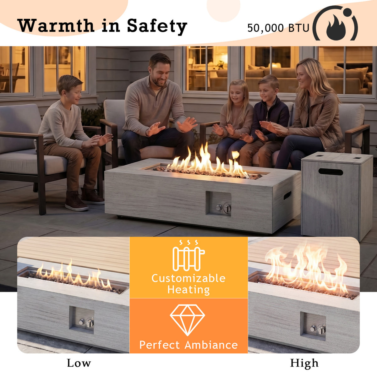 42 Inch 50 000 BTU Outdoor Rectangular Fire Table with Tank Holder-Fire Pit Tables-DECOROLALA