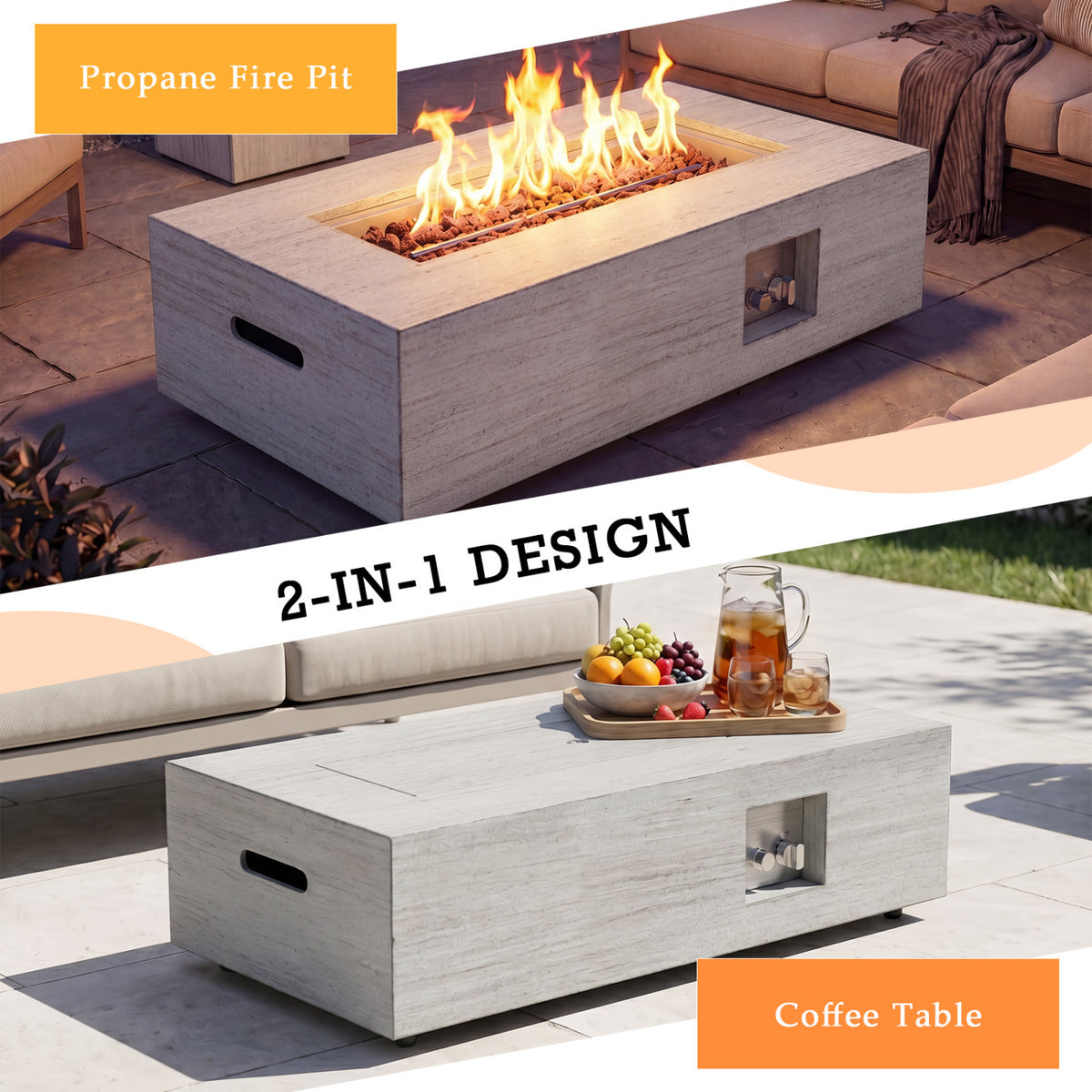 42 Inch 50 000 BTU Outdoor Rectangular Fire Table with Tank Holder-Fire Pit Tables-DECOROLALA