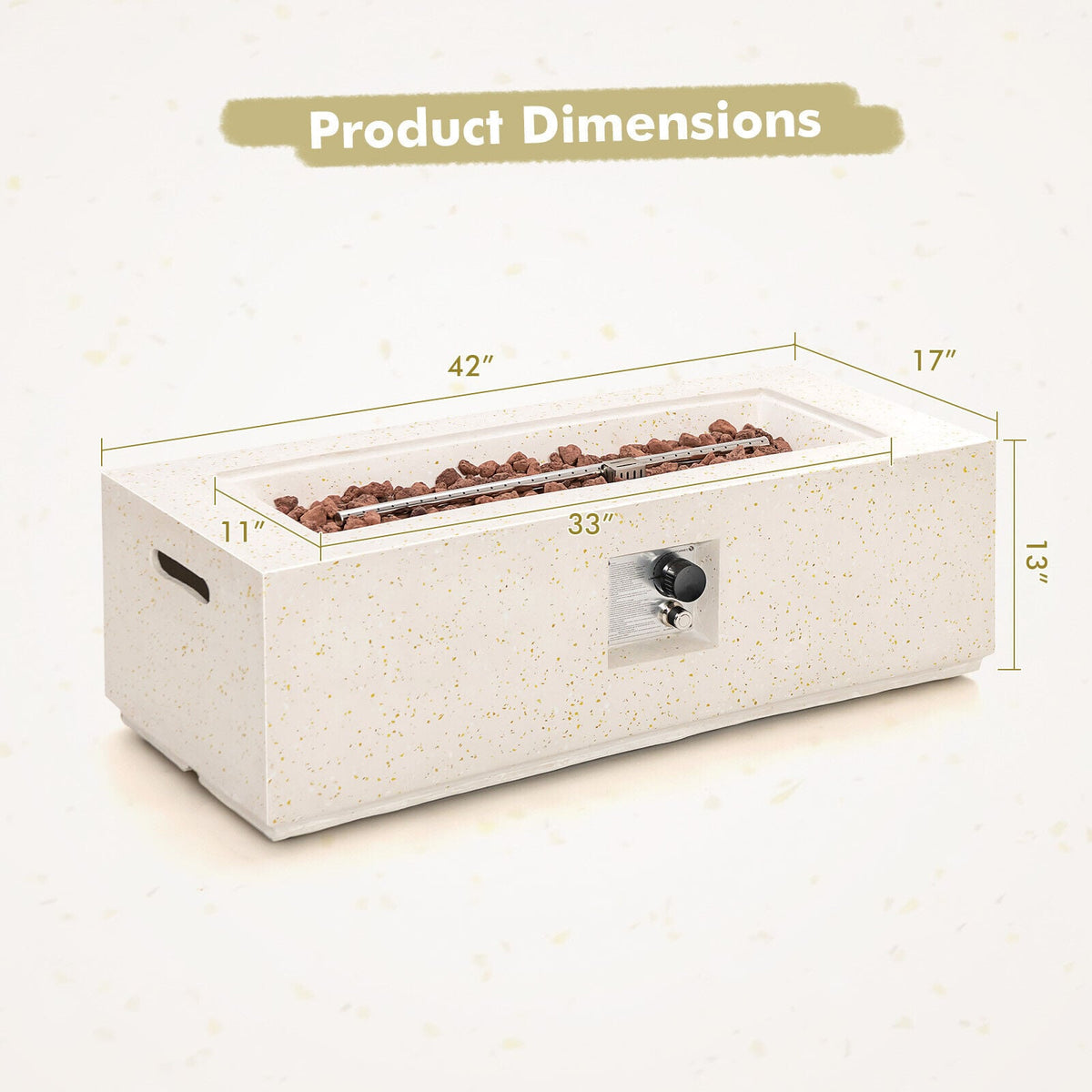42 Inch 50 000 BTU Rectangle Terrazzo Fire Pit Table with PVC Cover-White-Fire Pit Tables-DECOROLALA