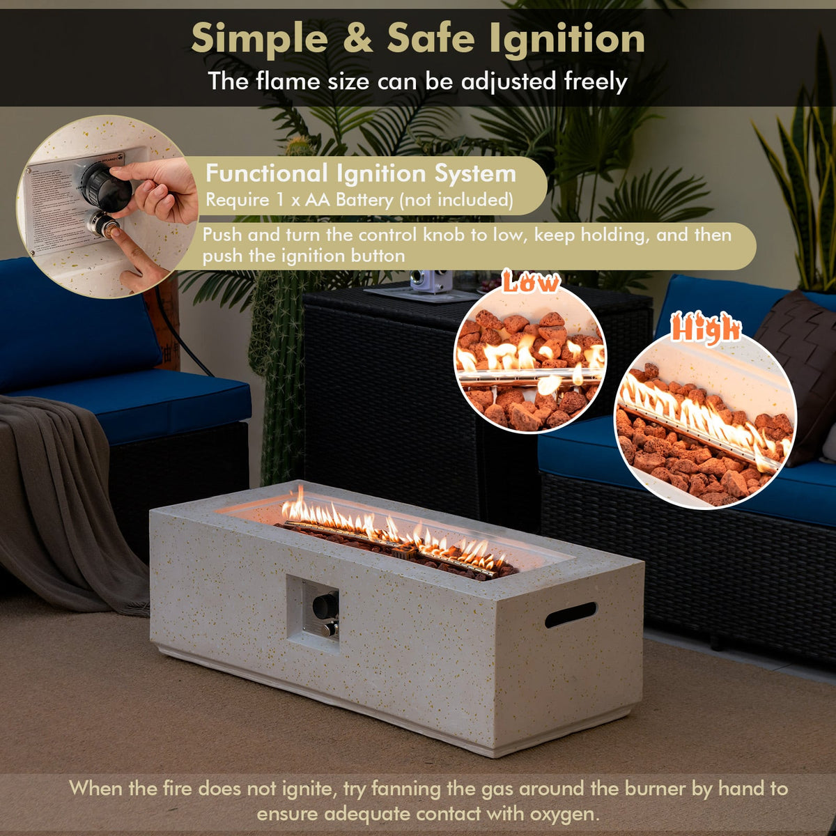 42 Inch 50 000 BTU Rectangle Terrazzo Fire Pit Table with PVC Cover-White-Fire Pit Tables-DECOROLALA