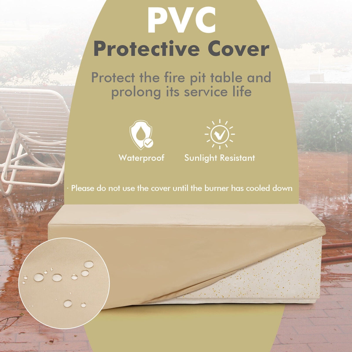 42 Inch 50 000 BTU Rectangle Terrazzo Fire Pit Table with PVC Cover-White-Fire Pit Tables-DECOROLALA