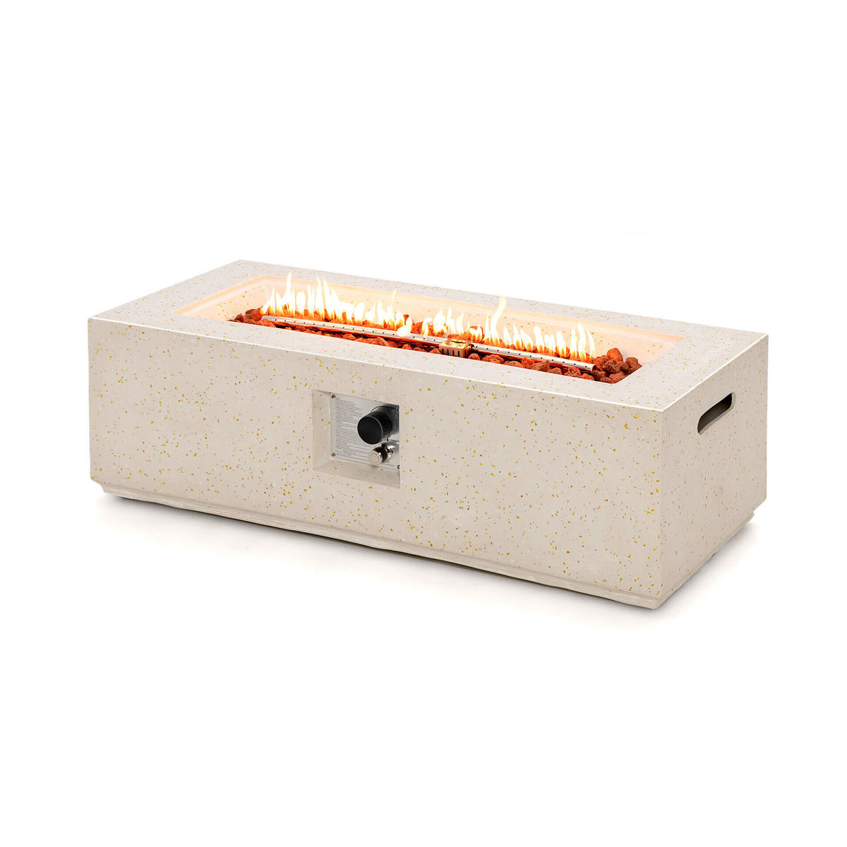 42 Inch 50 000 BTU Rectangle Terrazzo Fire Pit Table with PVC Cover-White-Fire Pit Tables-DECOROLALA