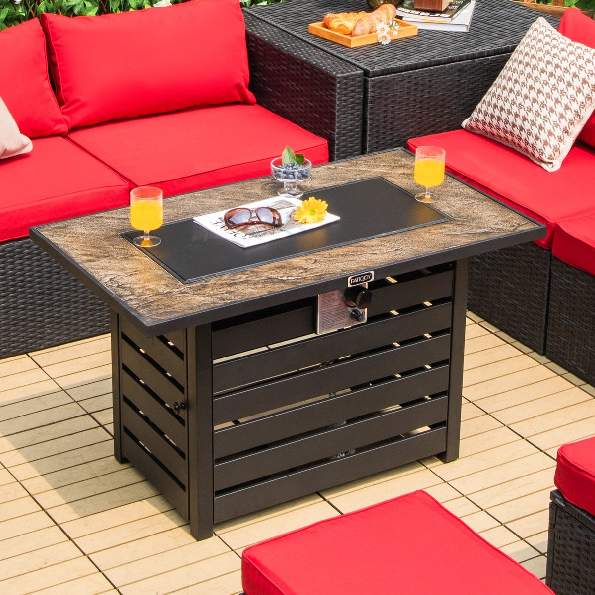 42 Inch 50000 BTU Propane Fire Pit Table with Ore Powder Surface-Fire Pit Tables-DECOROLALA